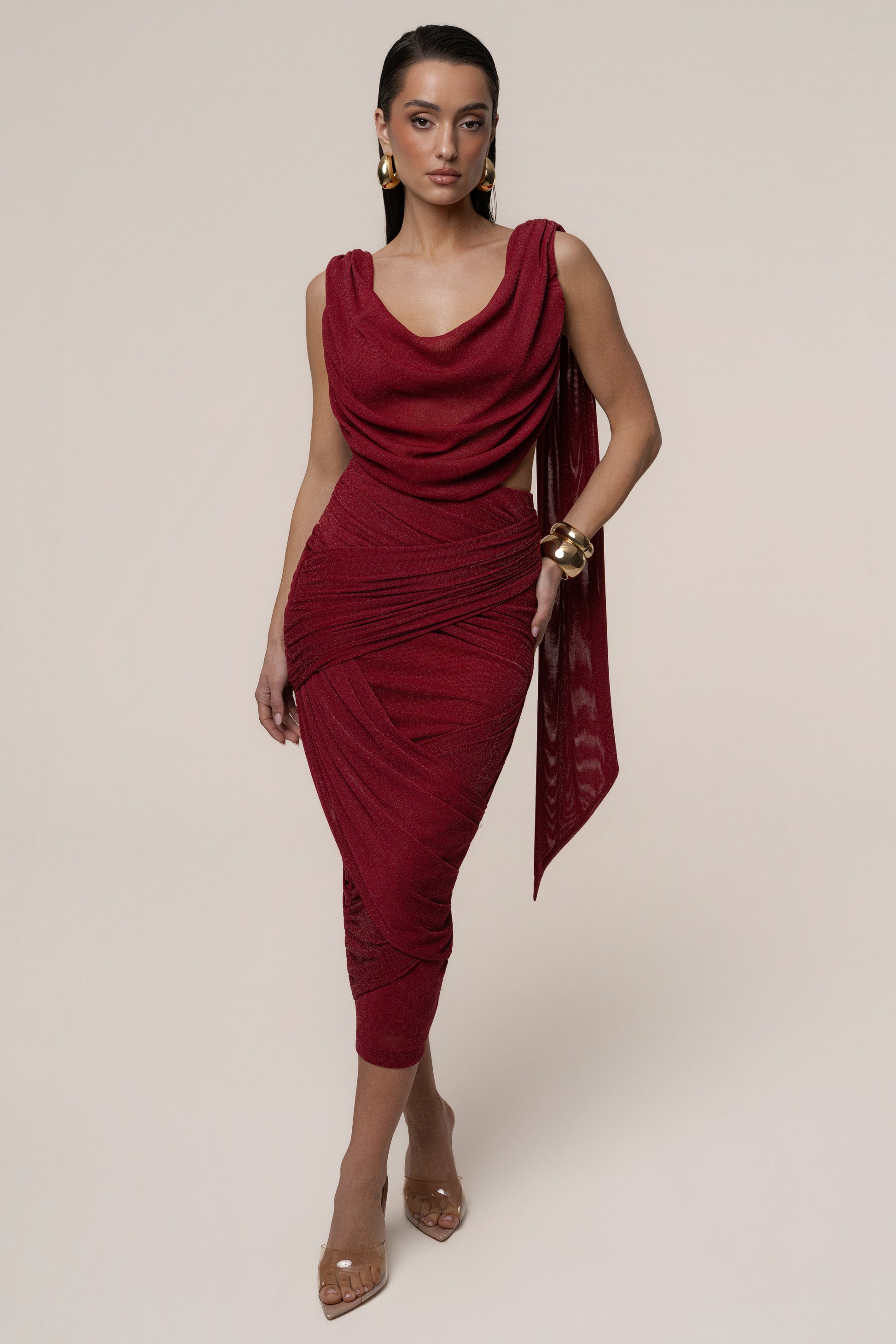 Red Divine Drape Skirt Set JLUXLABEL