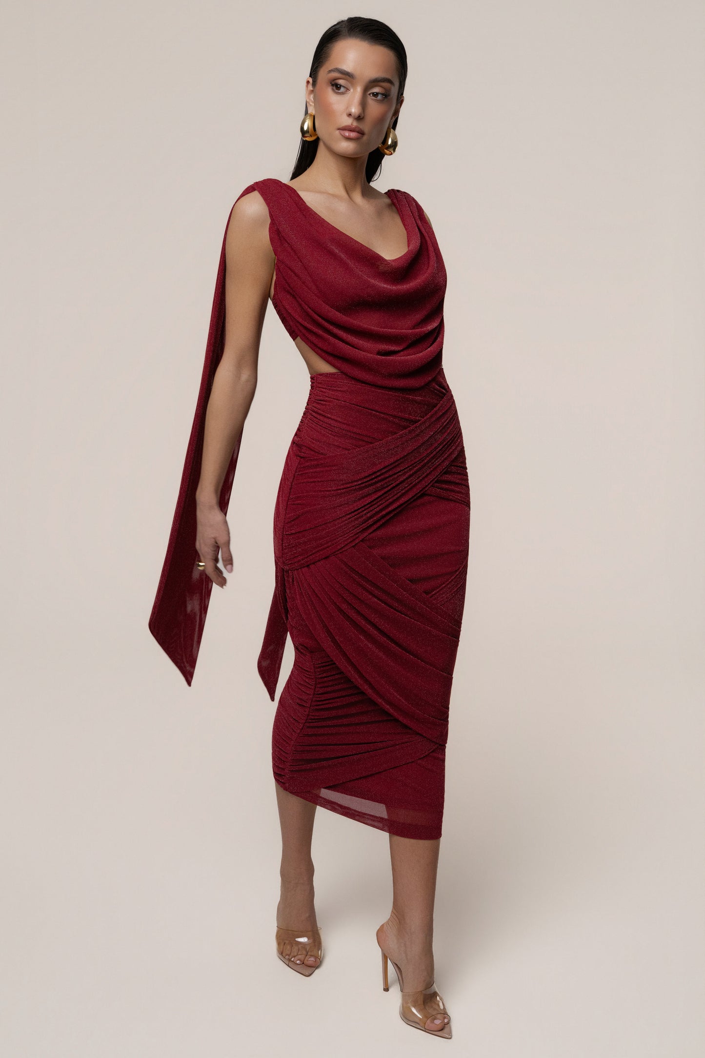 Red Divine Drape Skirt Set JLUXLABEL