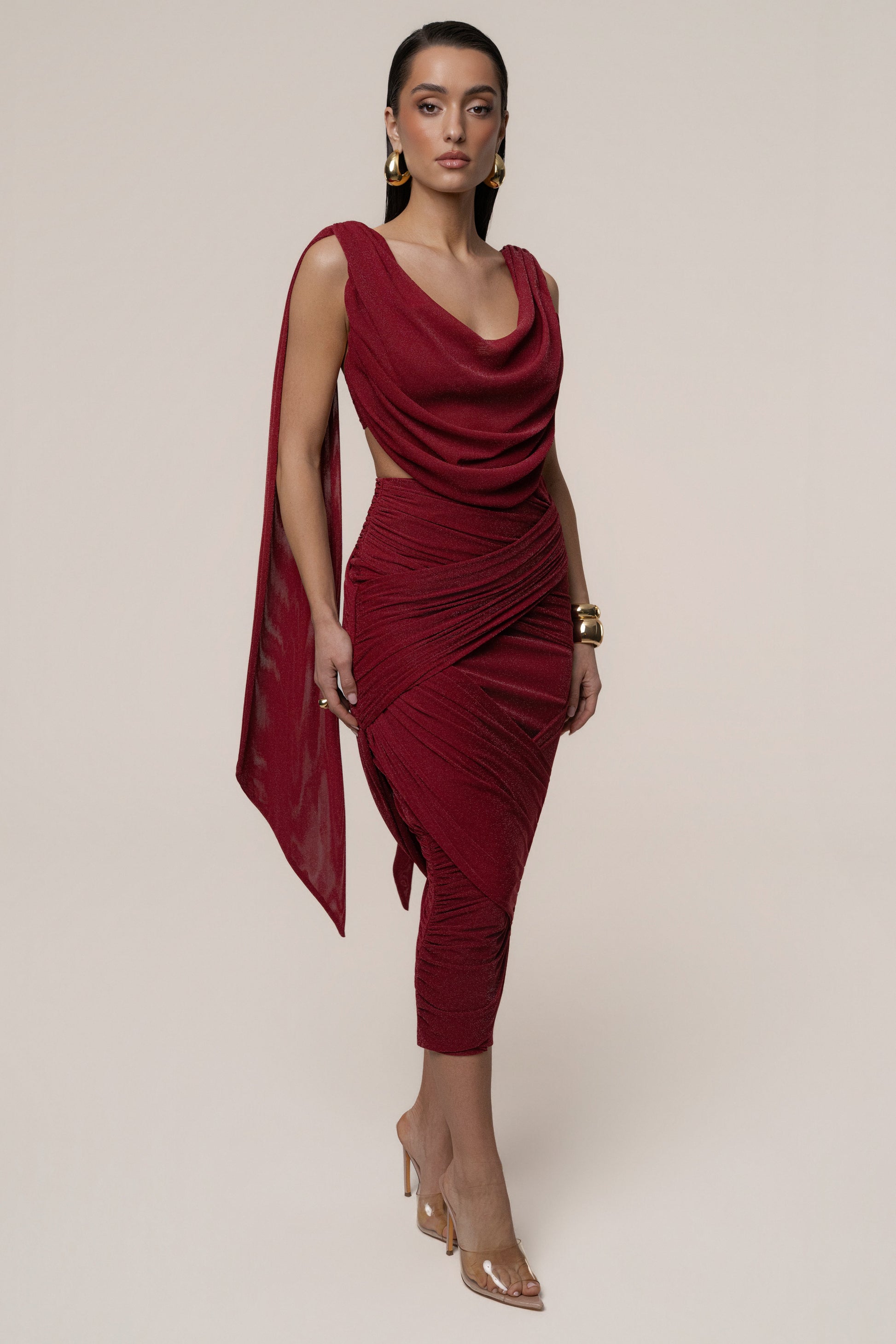 Red Divine Drape Skirt Set JLUXLABEL