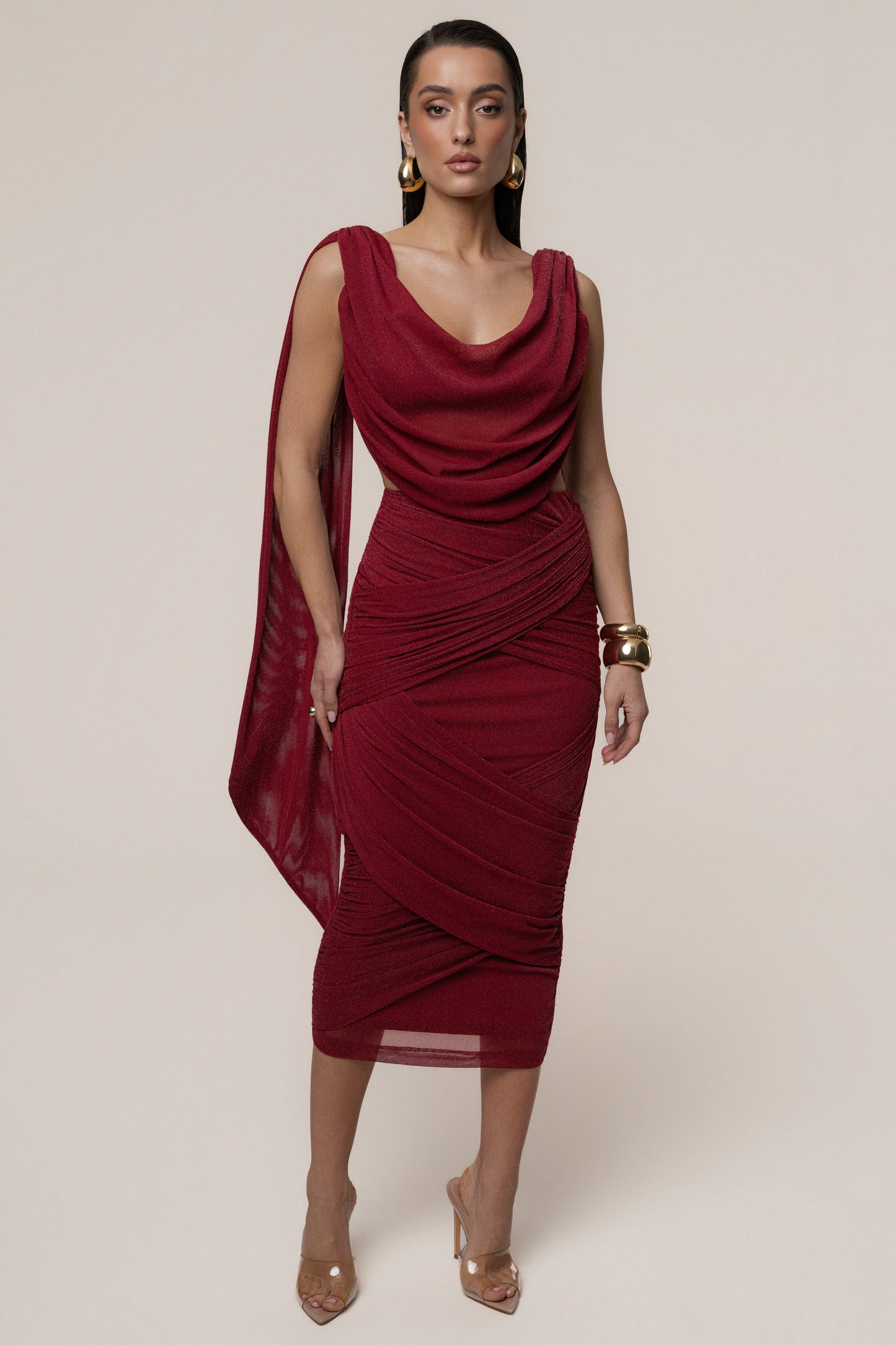 Red Divine Drape Skirt Set JLUXLABEL
