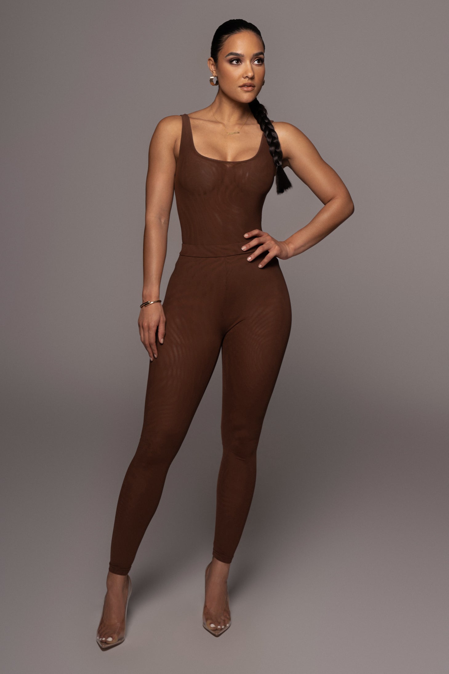 Chocolate Mesh Essentials Tank Bodysuit Undergarment JLUXLABEL