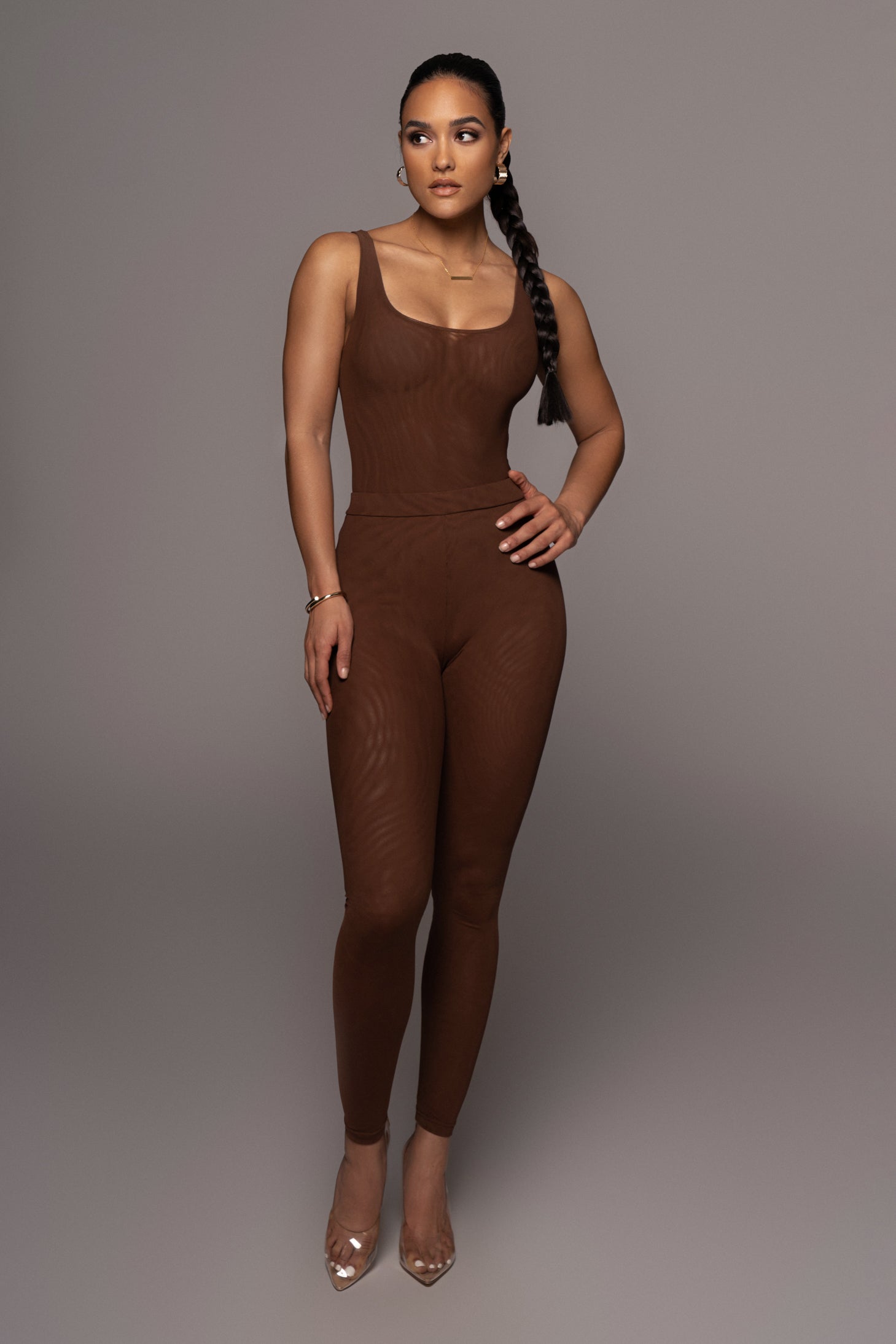 Chocolate Mesh Essentials Tank Bodysuit Undergarment JLUXLABEL