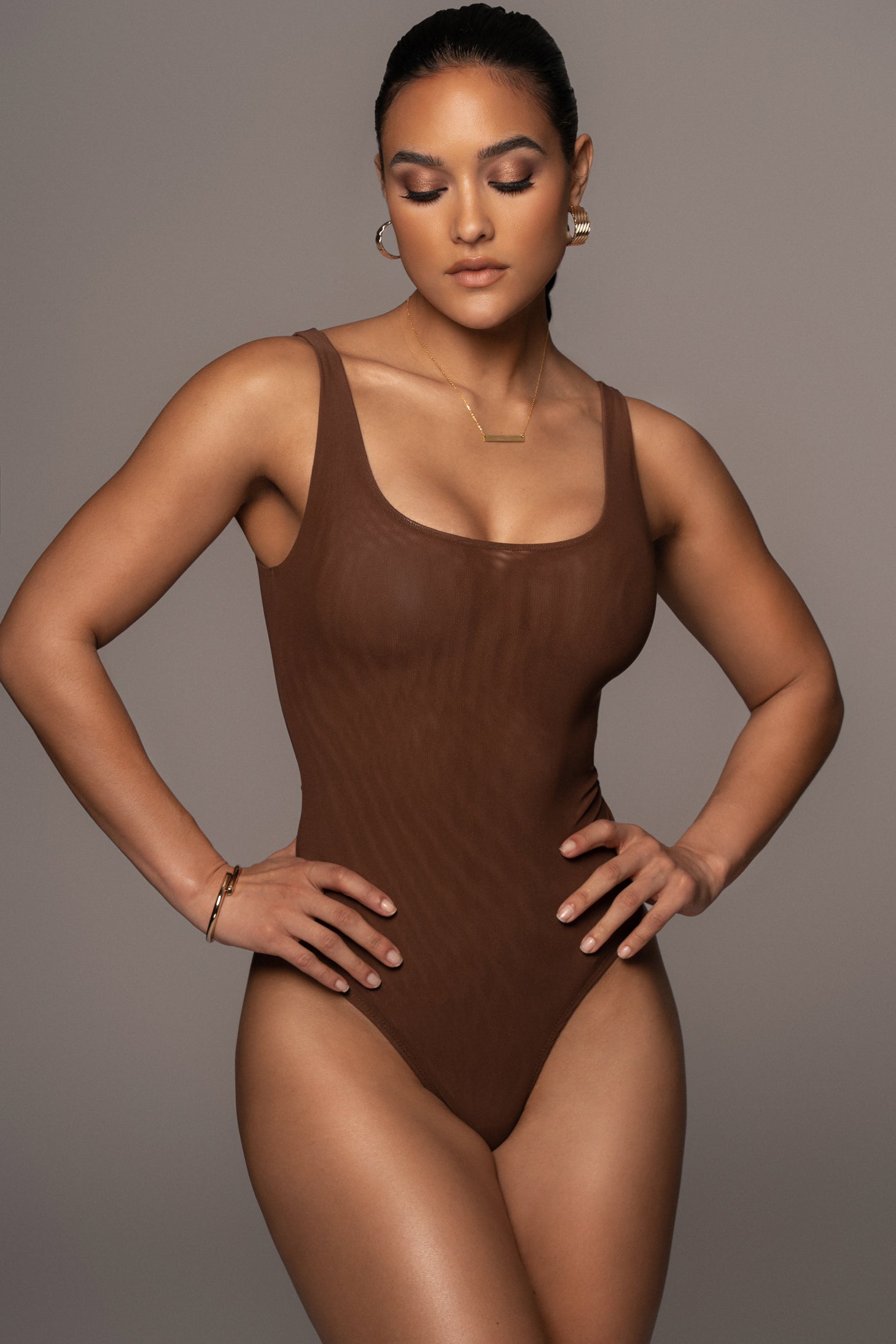 Chocolate Mesh Essentials Tank Bodysuit Undergarment JLUXLABEL