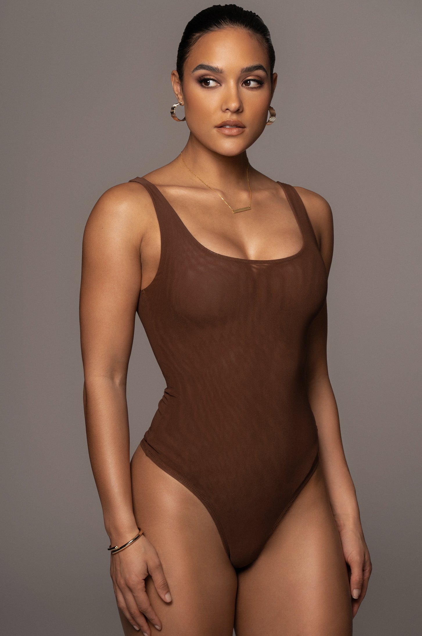 Chocolate Mesh Essentials Tank Bodysuit Undergarment JLUXLABEL