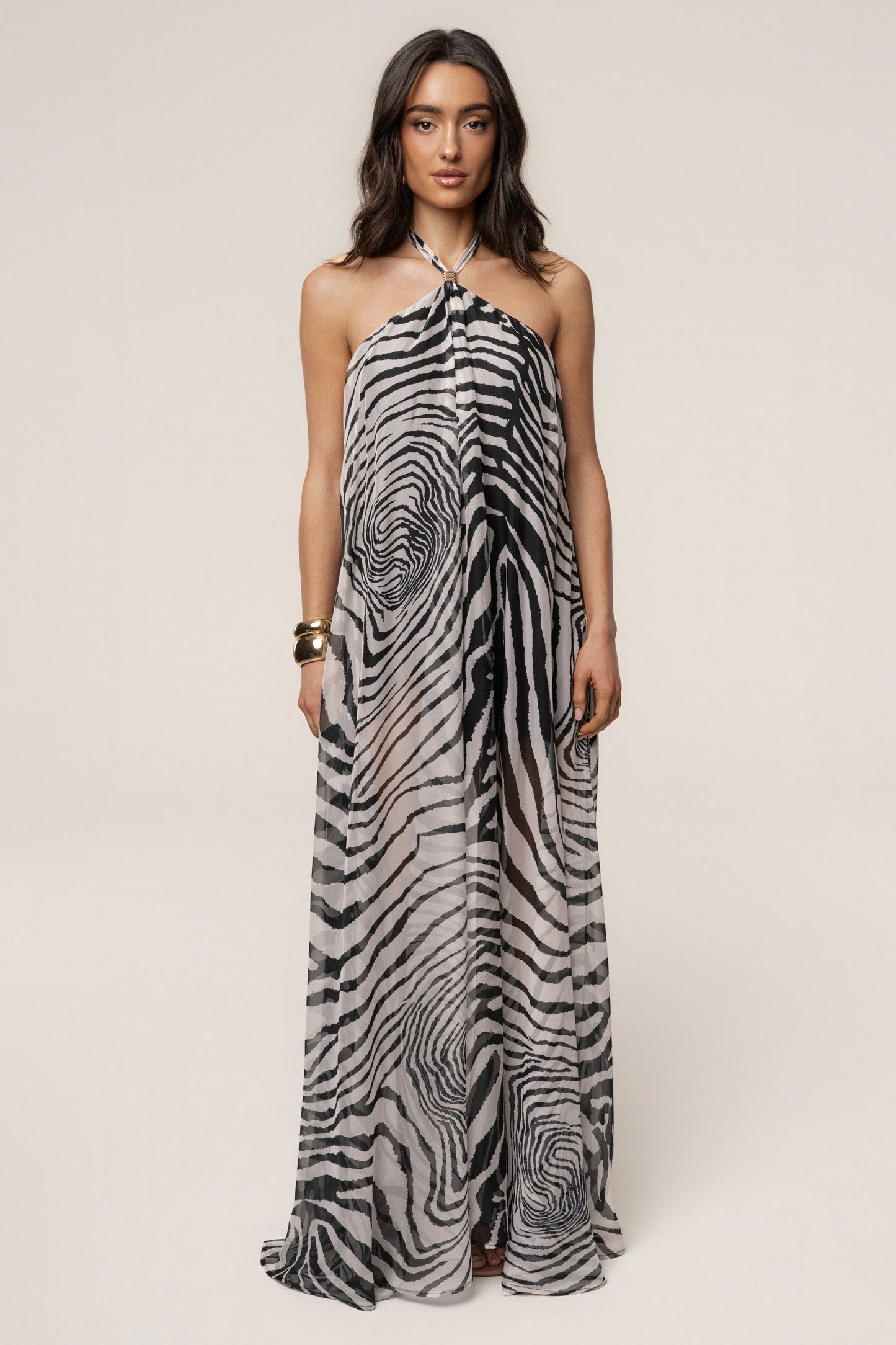 PRE-ORDER Zebra Print Jolene Halter Dress NEWFASHIONEDGE