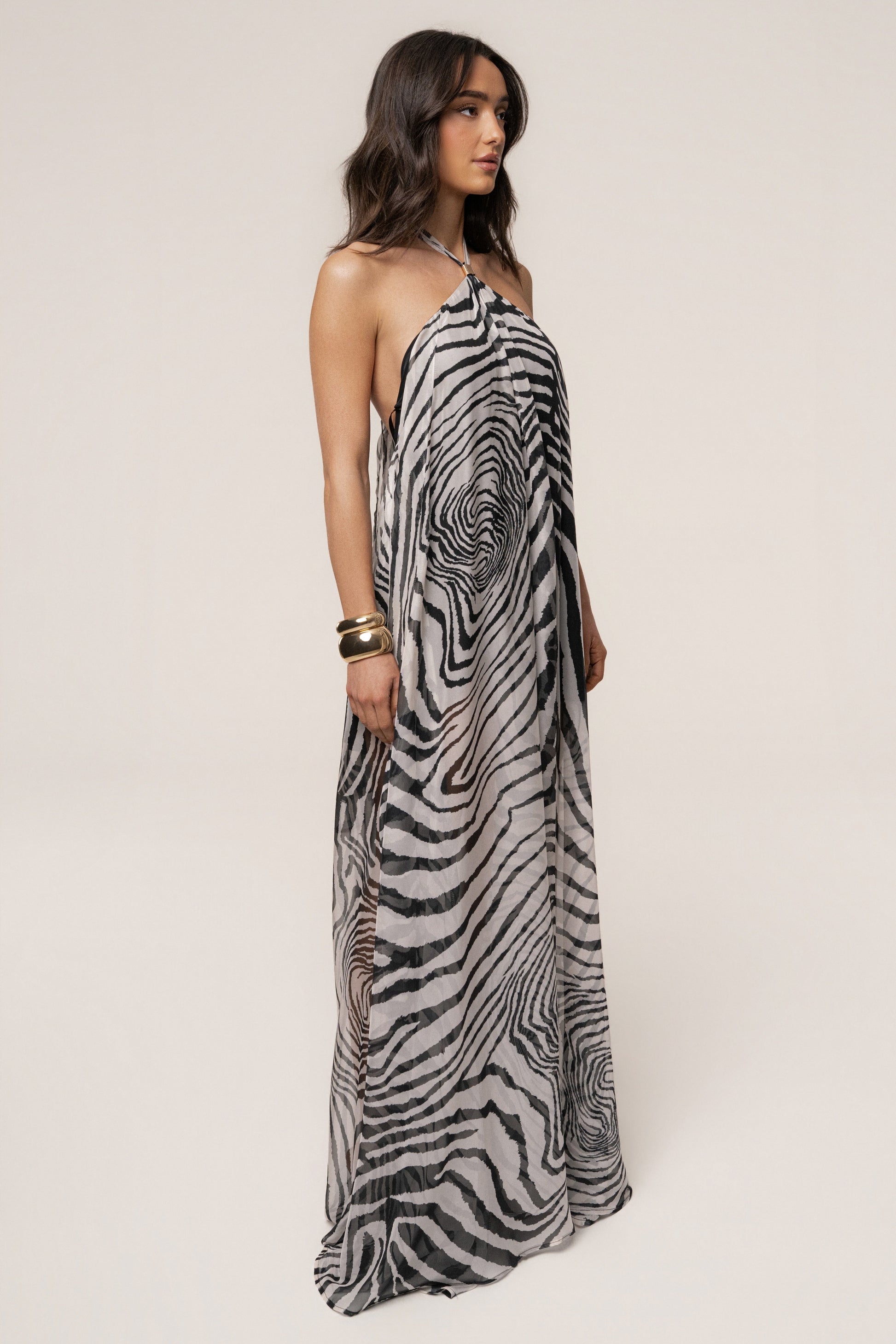 PRE-ORDER Zebra Print Jolene Halter Dress NEWFASHIONEDGE