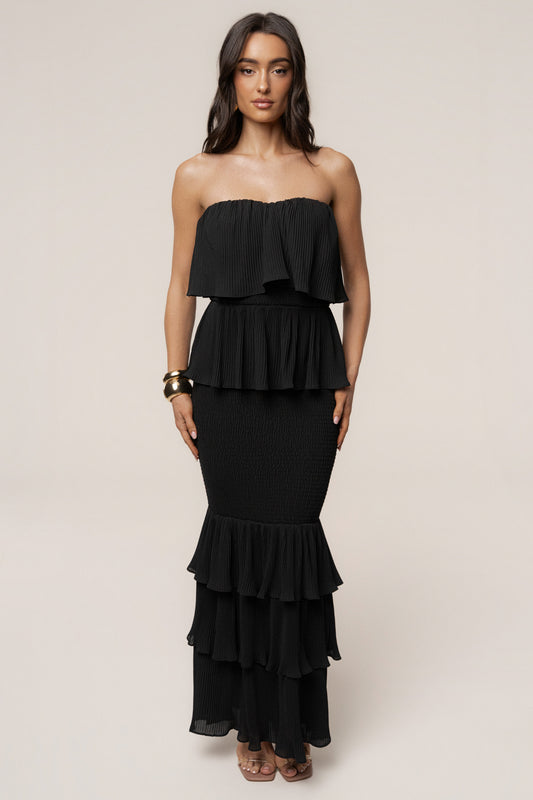 Black Casa Blanca Ruffle Dress JLUXLABEL