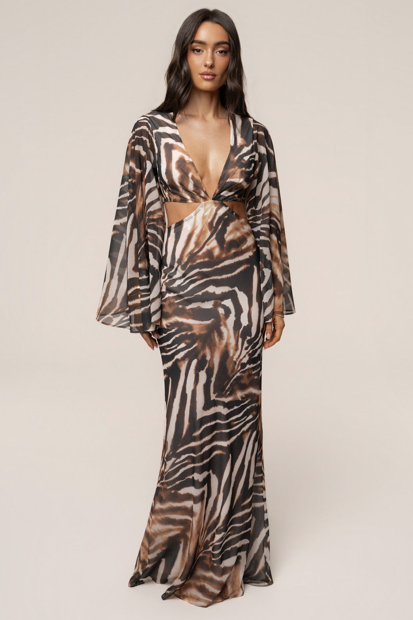 Brown Zebra Instincts Print Maxi Dress NEWFASHIONEDGE