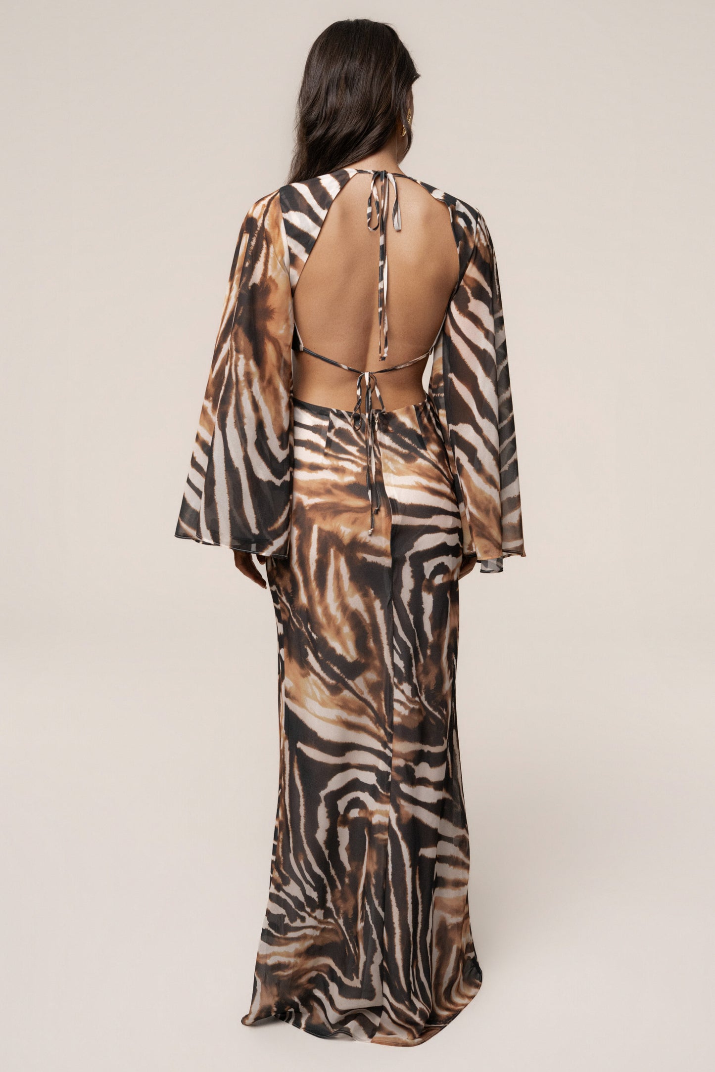 Brown Zebra Instincts Print Maxi Dress NEWFASHIONEDGE