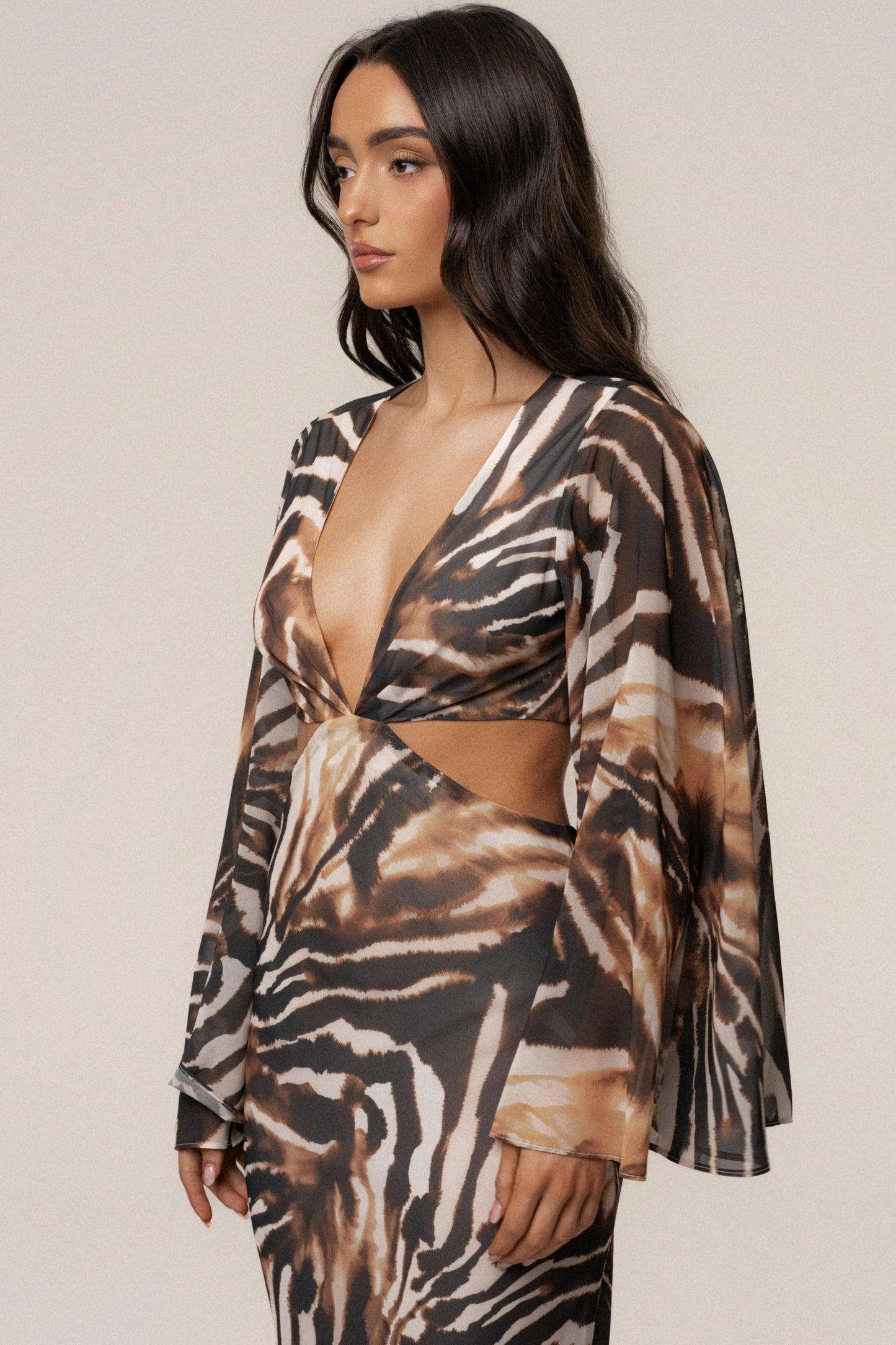 Brown Zebra Instincts Print Maxi Dress NEWFASHIONEDGE