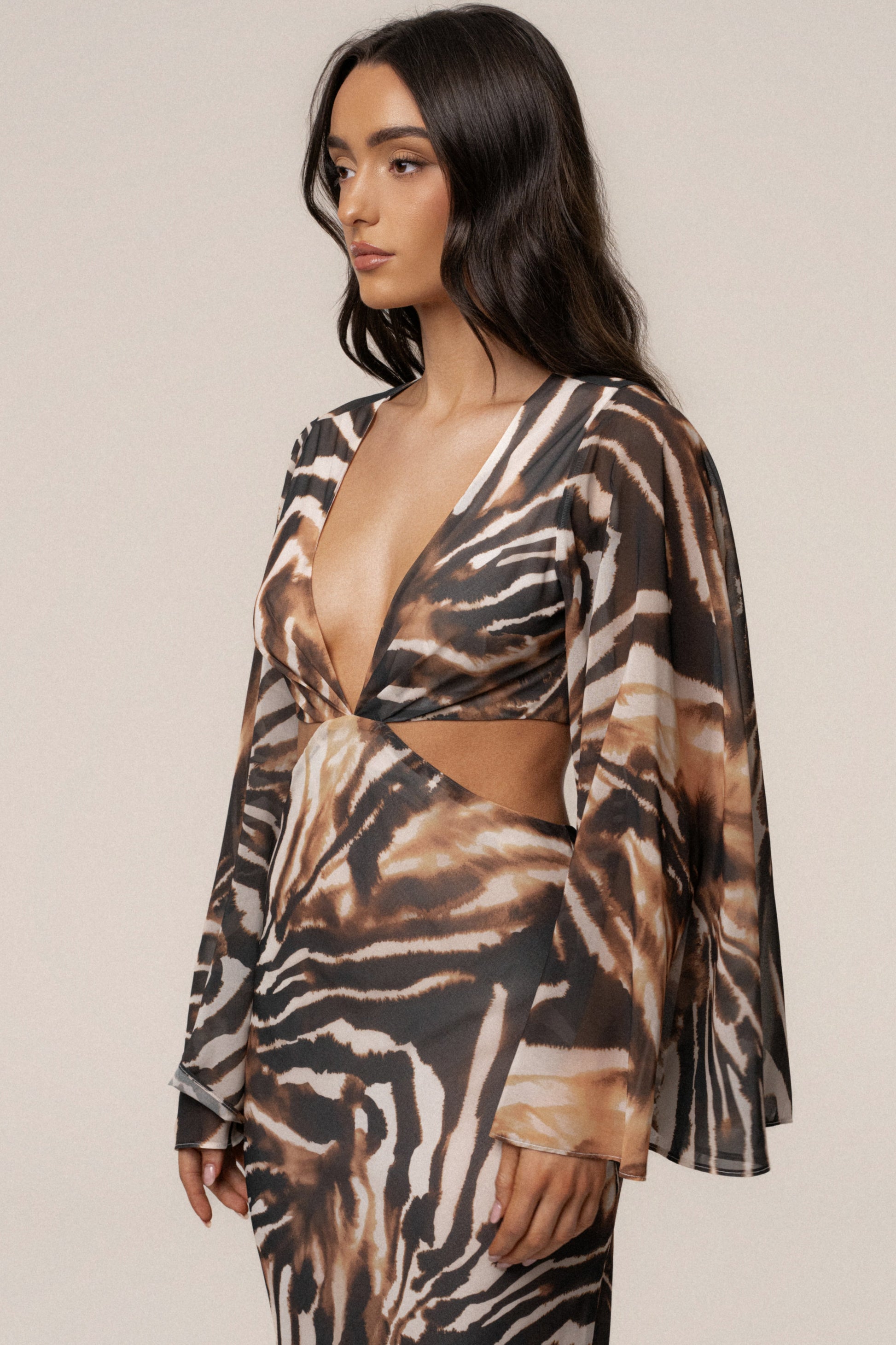 Brown Zebra Instincts Print Maxi Dress NEWFASHIONEDGE