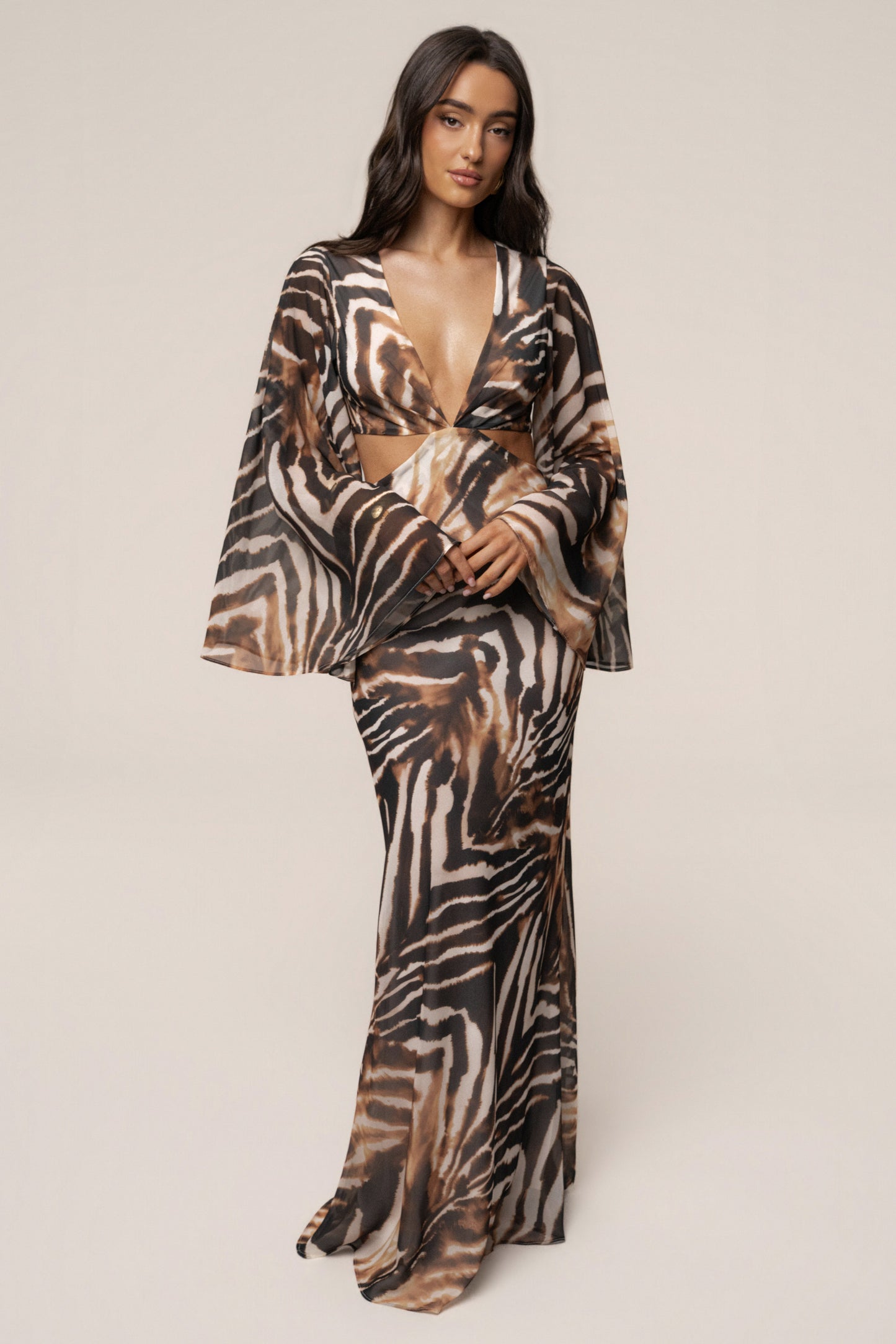 Brown Zebra Instincts Print Maxi Dress NEWFASHIONEDGE