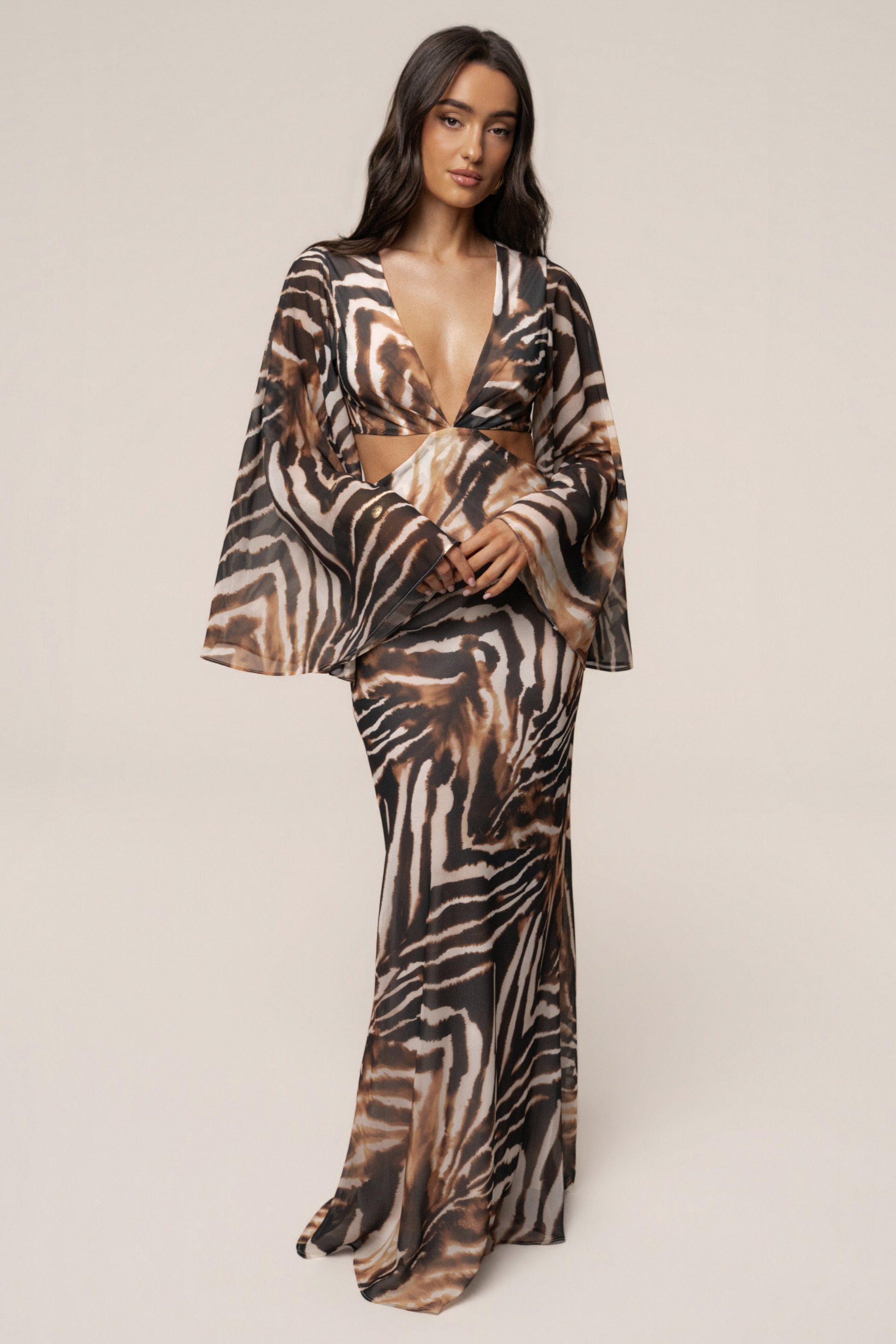 Brown Zebra Instincts Print Maxi Dress NEWFASHIONEDGE