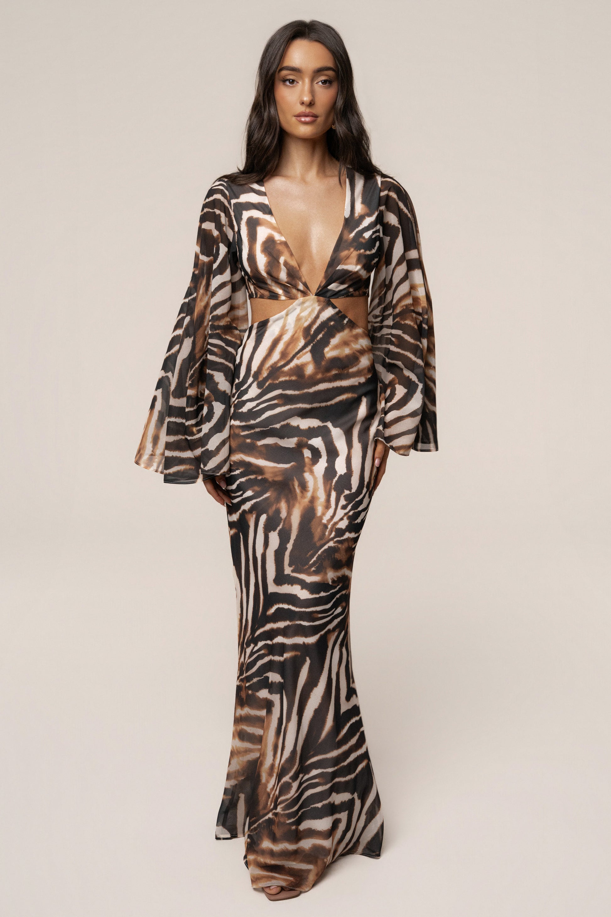 Brown Zebra Instincts Print Maxi Dress NEWFASHIONEDGE