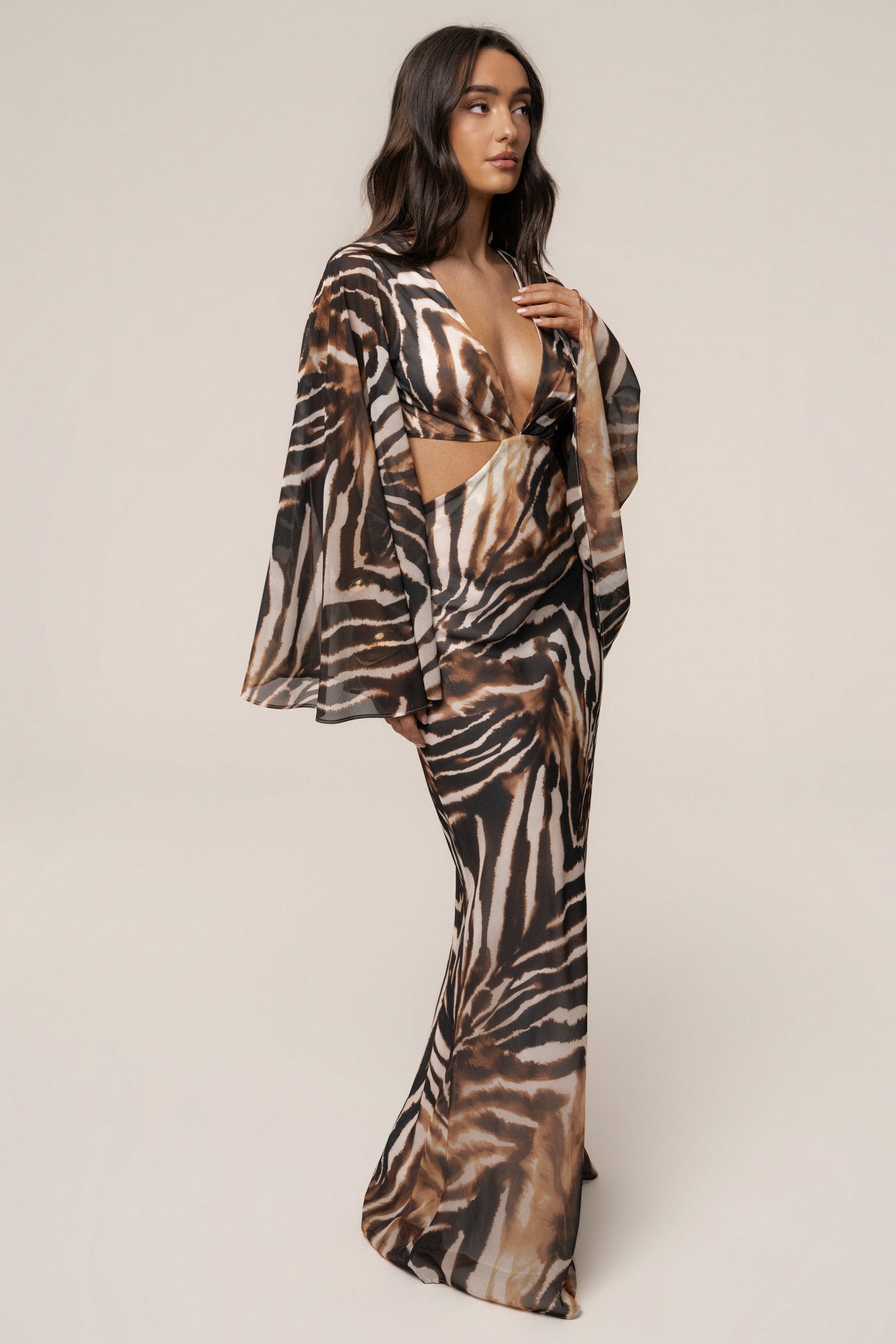 Brown Zebra Instincts Print Maxi Dress NEWFASHIONEDGE