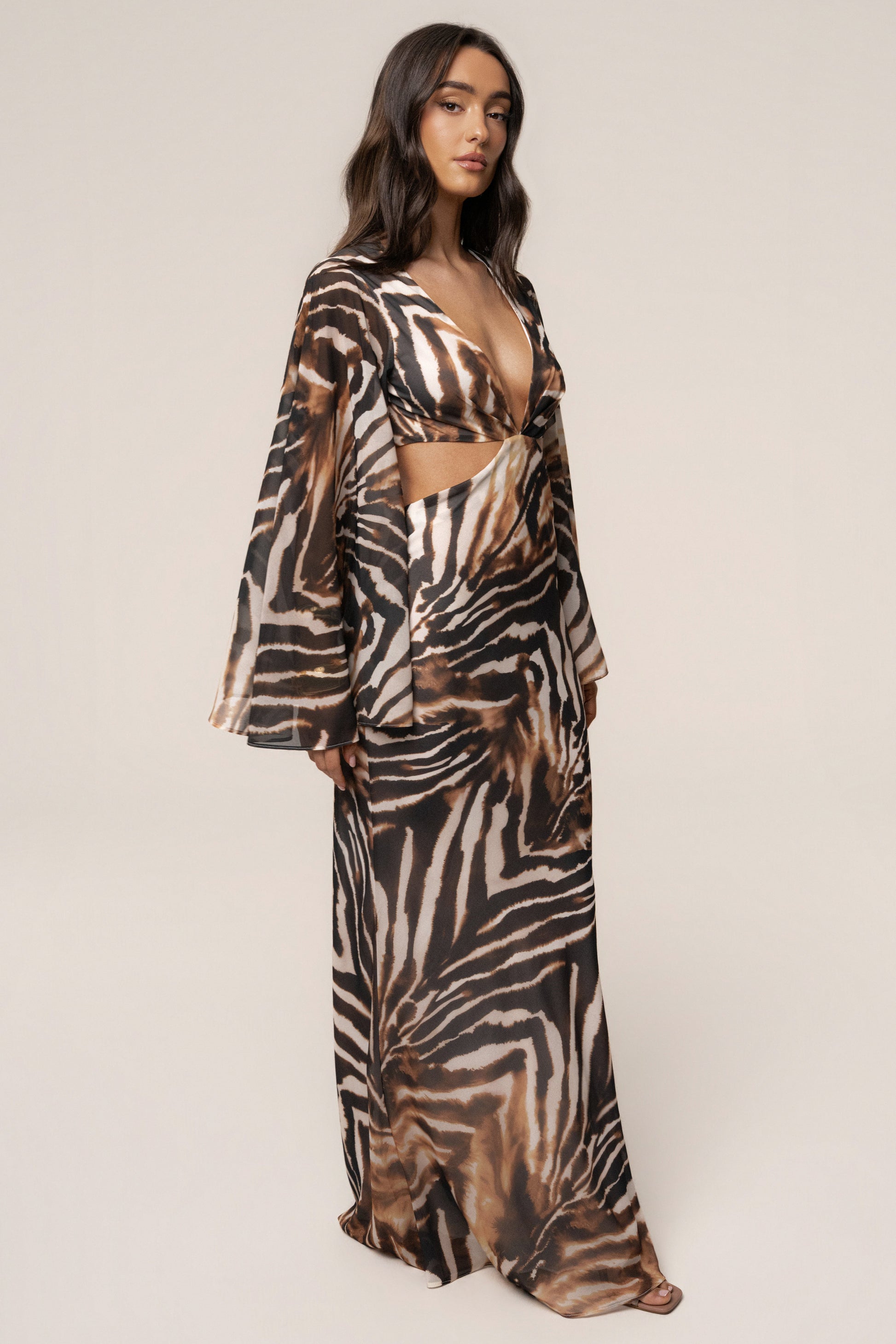 Brown Zebra Instincts Print Maxi Dress NEWFASHIONEDGE