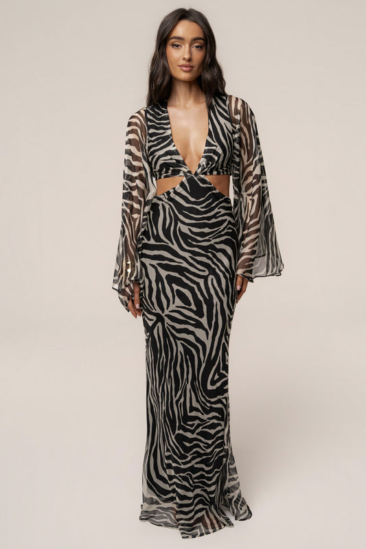Black Zebra Instincts Print Maxi Dress JLUXLABEL