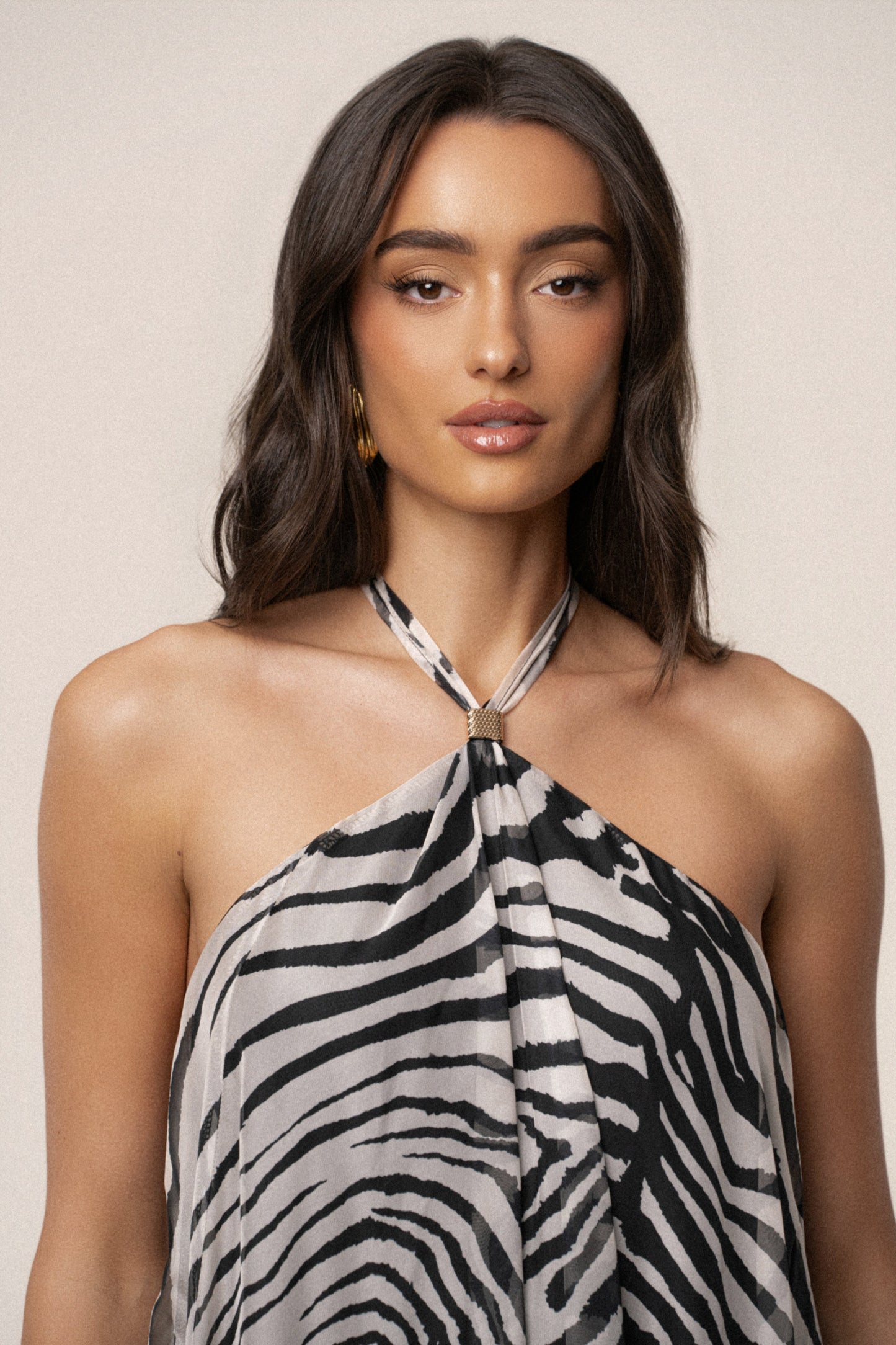 PRE-ORDER Zebra Print Jolene Halter Dress NEWFASHIONEDGE