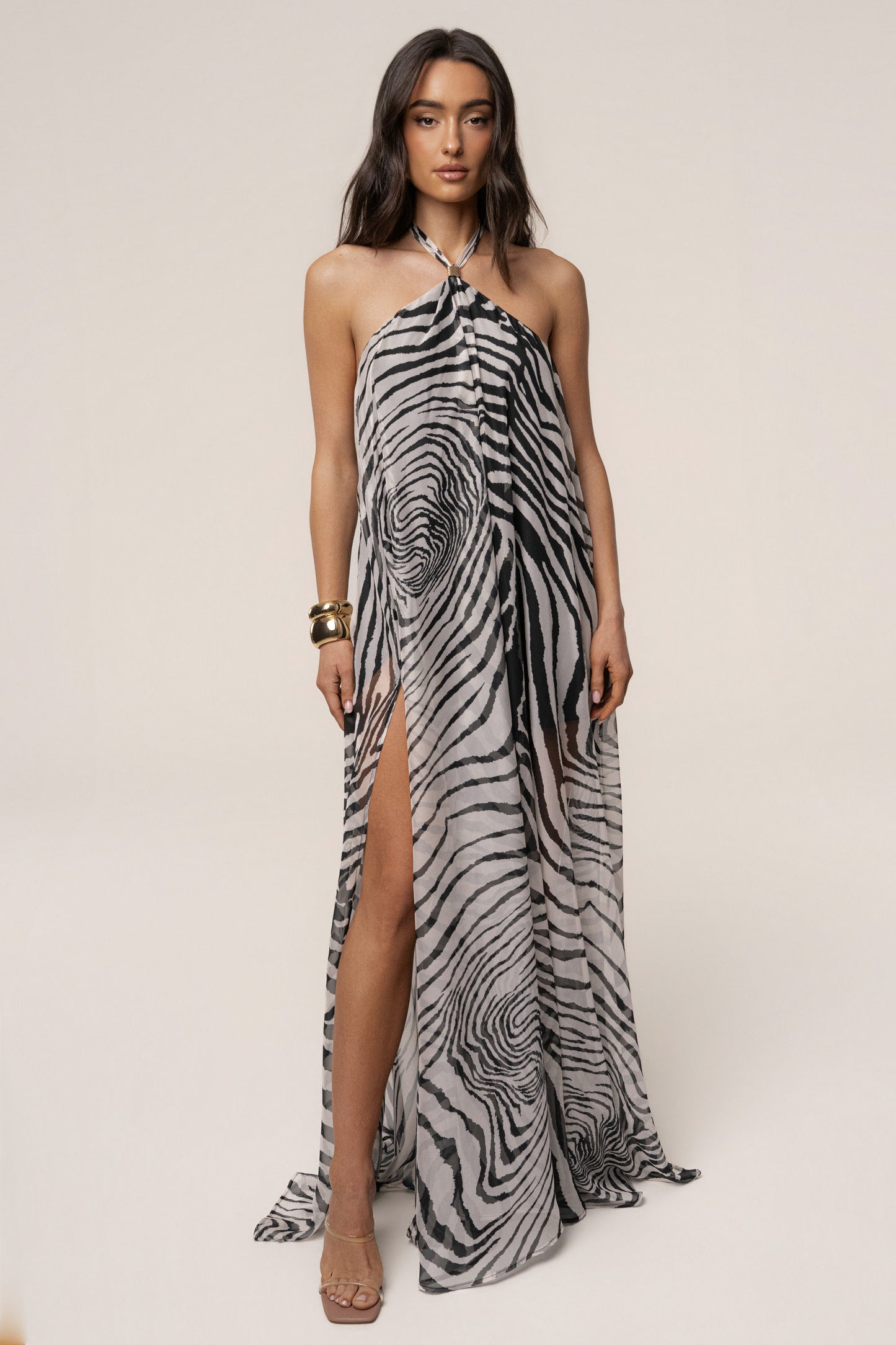 PRE-ORDER Zebra Print Jolene Halter Dress NEWFASHIONEDGE