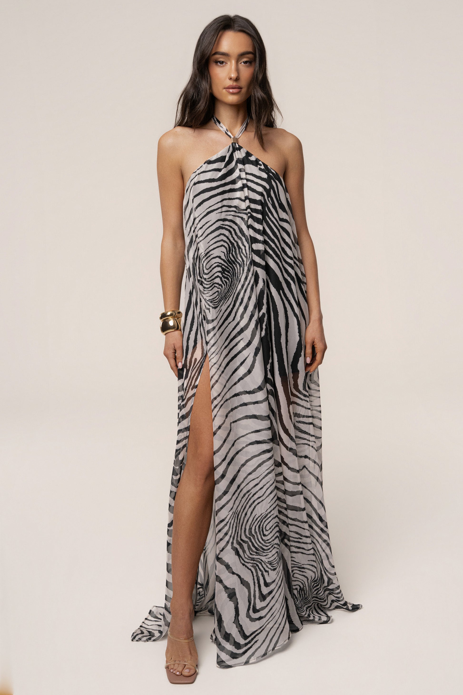 PRE-ORDER Zebra Print Jolene Halter Dress NEWFASHIONEDGE