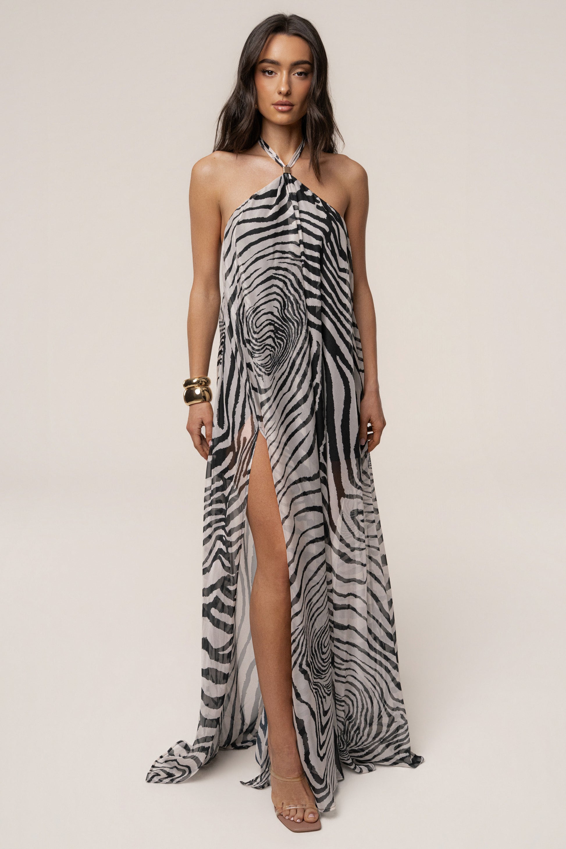 PRE-ORDER Zebra Print Jolene Halter Dress NEWFASHIONEDGE