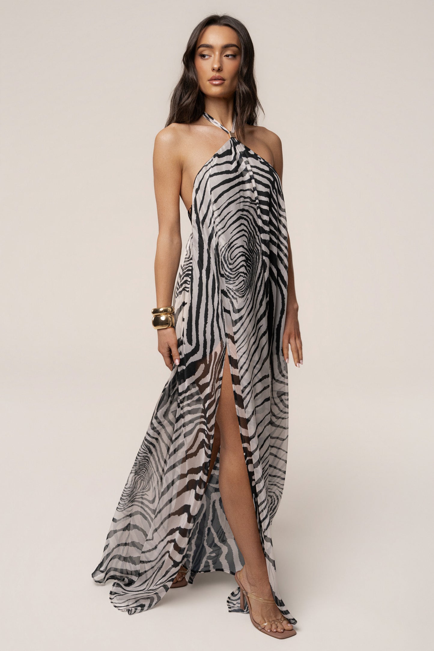 PRE-ORDER Zebra Print Jolene Halter Dress NEWFASHIONEDGE