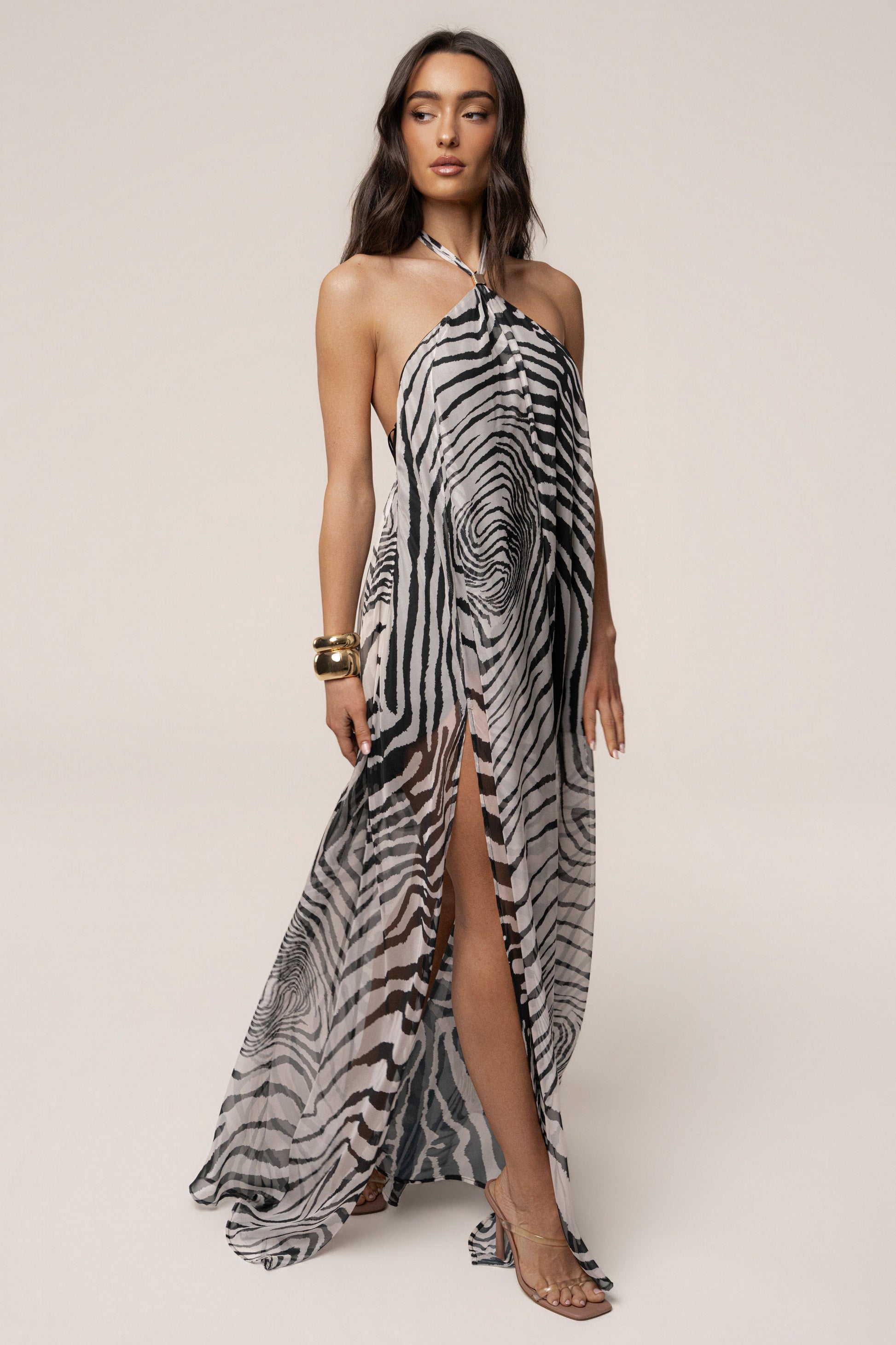 PRE-ORDER Zebra Print Jolene Halter Dress NEWFASHIONEDGE