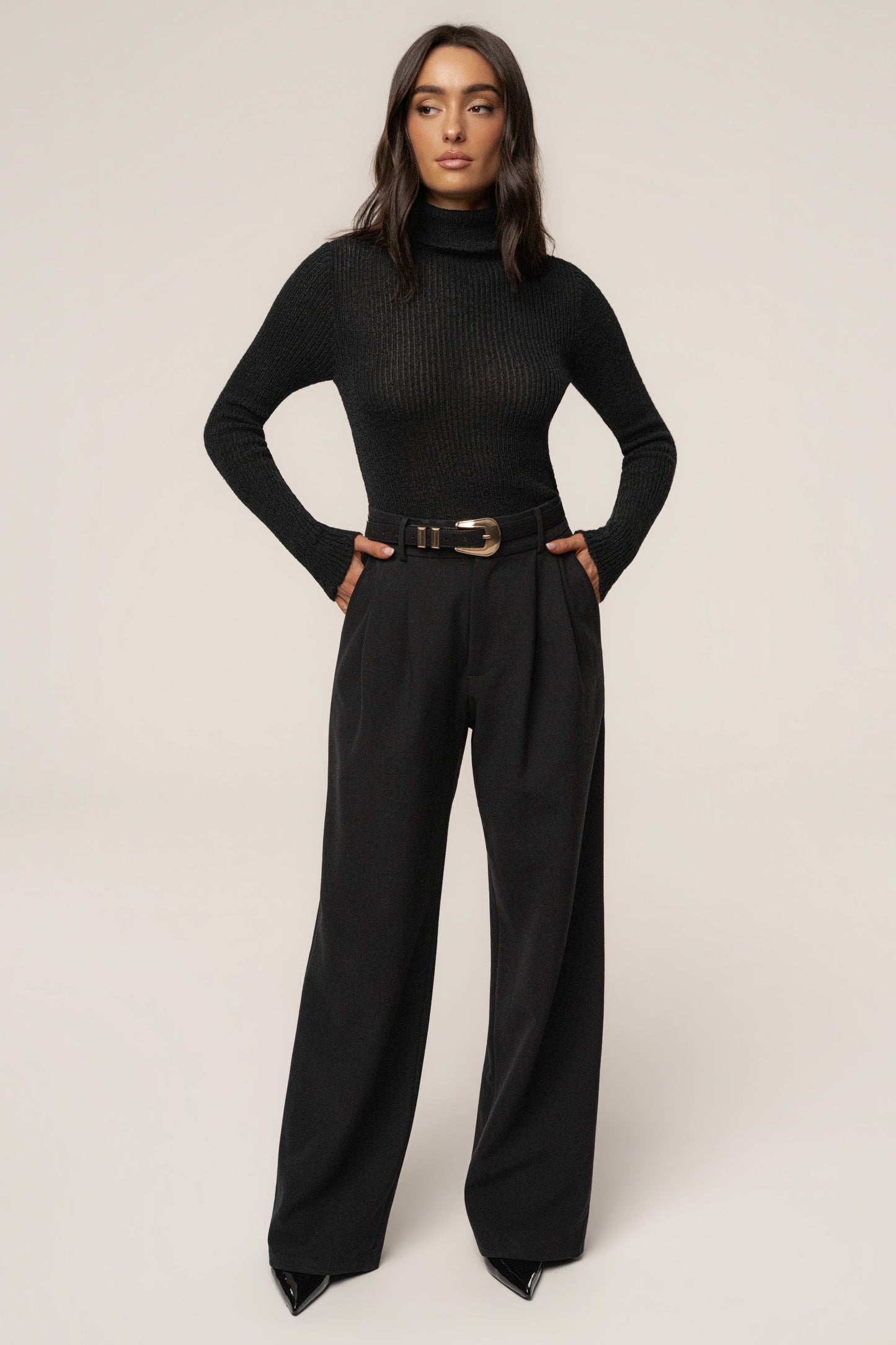 Black Carli Turtle Neck Top JLUXLABEL