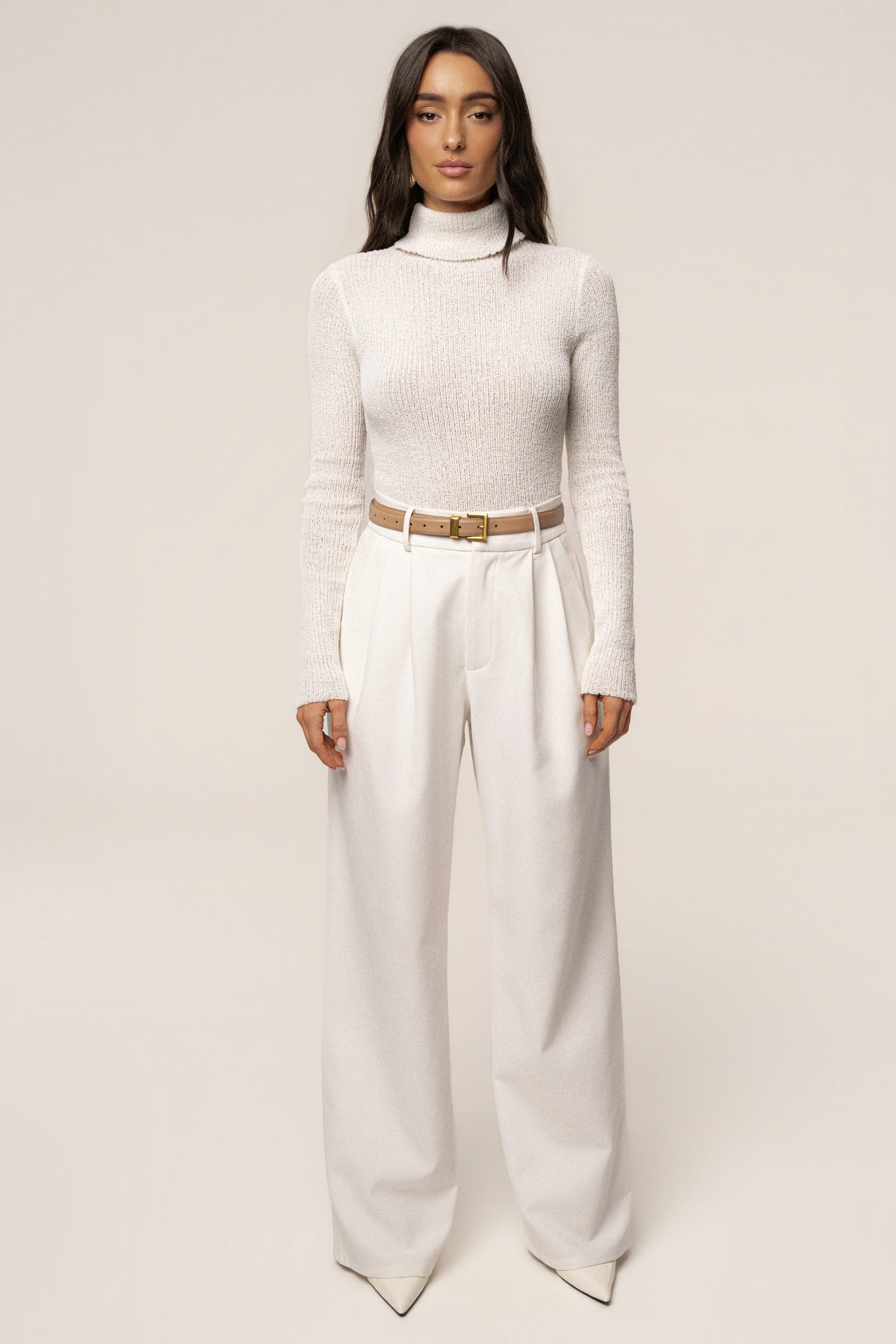White Carli Turtle Neck Top JLUXLABEL