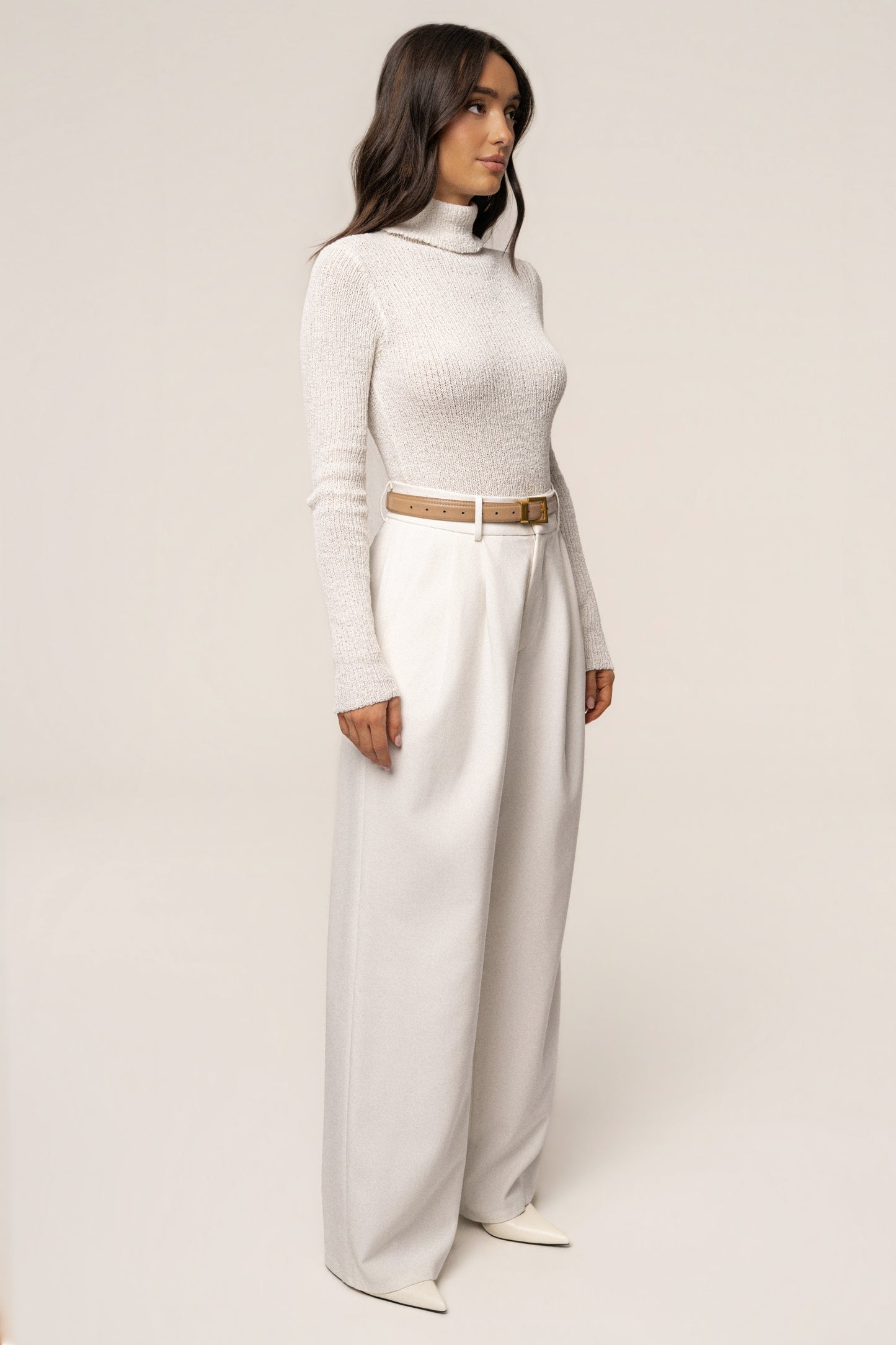 White Carli Turtle Neck Top JLUXLABEL