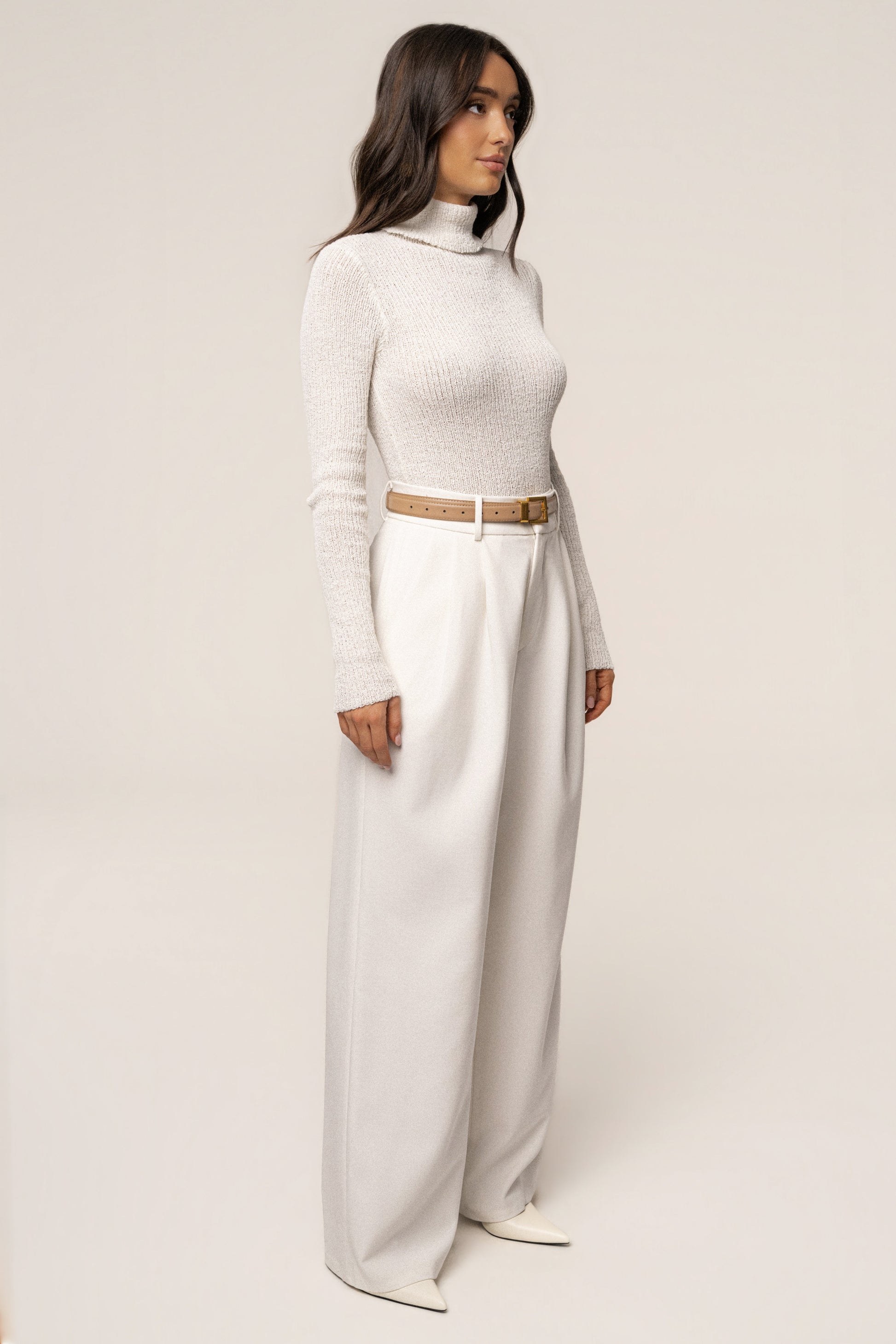 White Carli Turtle Neck Top JLUXLABEL
