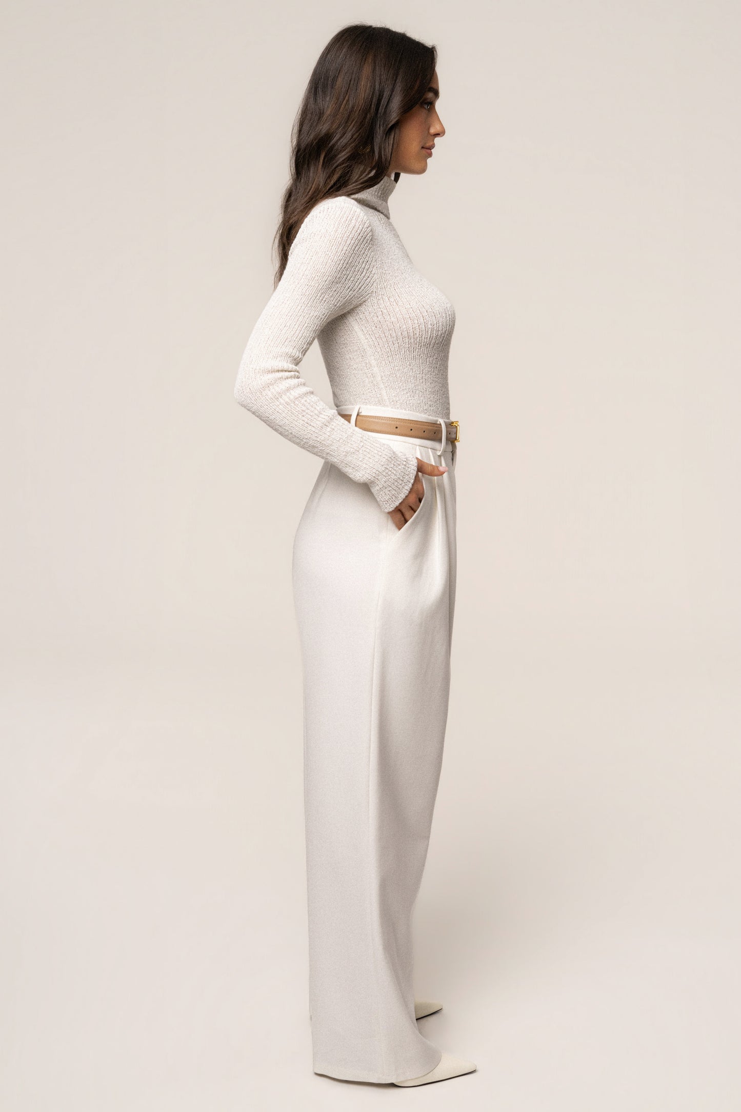 White Carli Turtle Neck Top JLUXLABEL