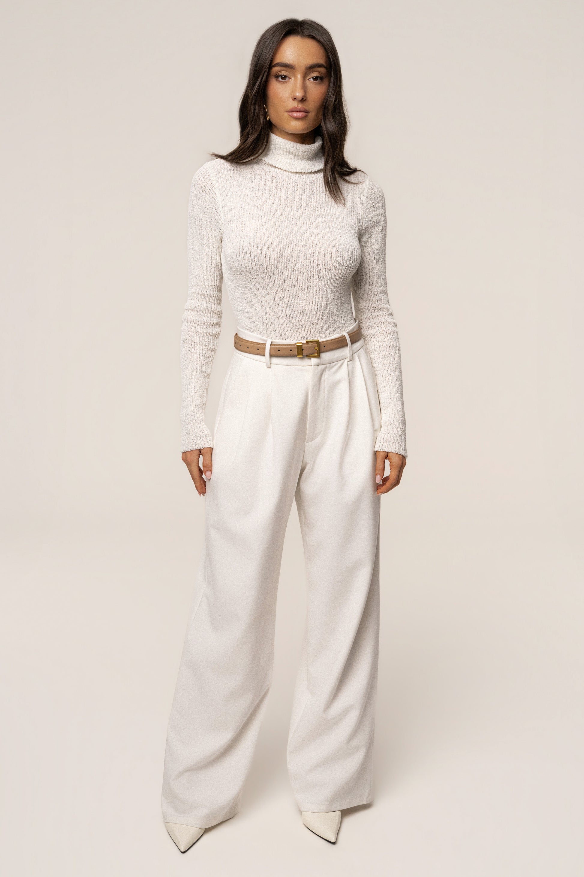 White Carli Turtle Neck Top JLUXLABEL