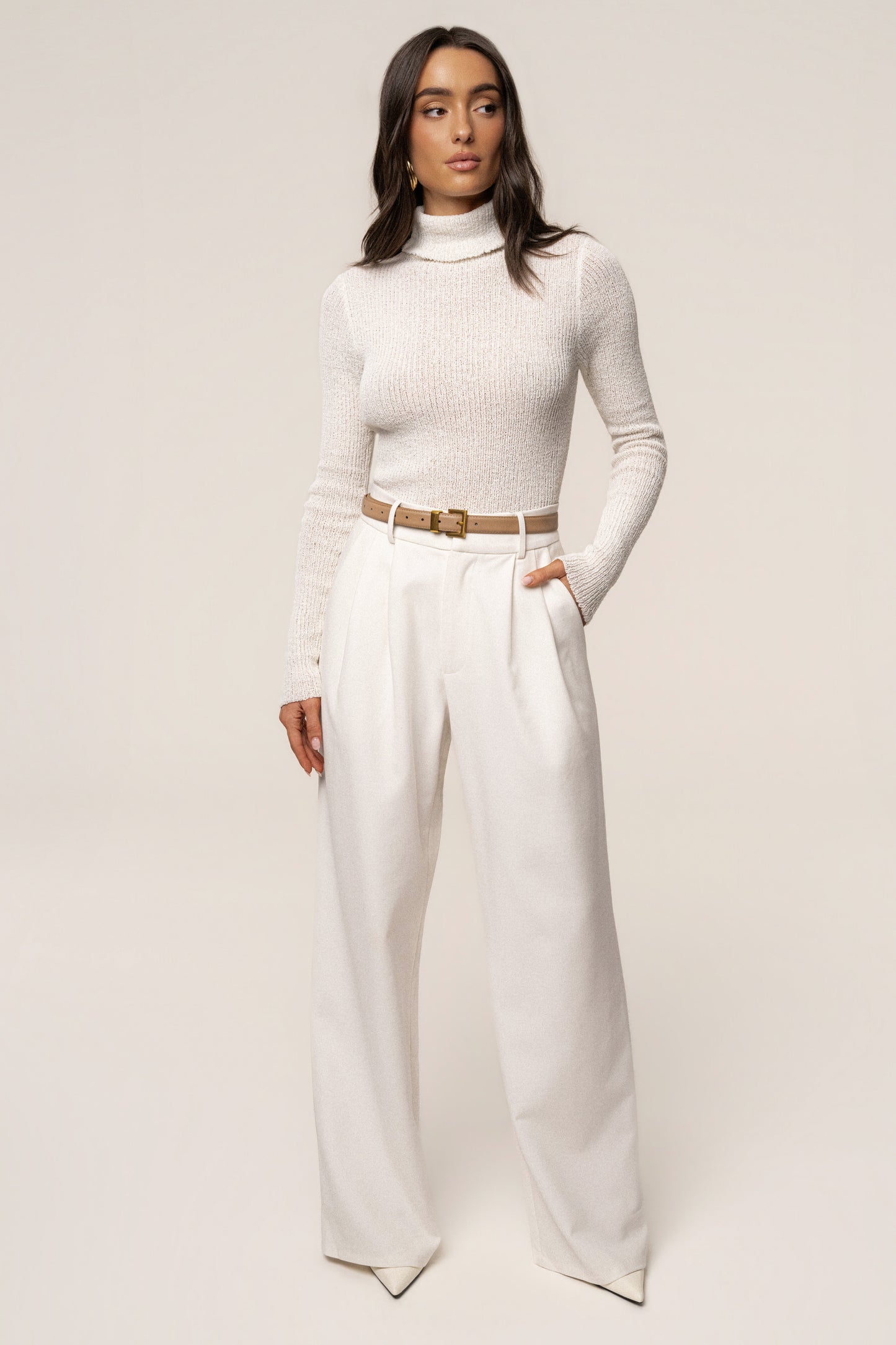 White Carli Turtle Neck Top JLUXLABEL
