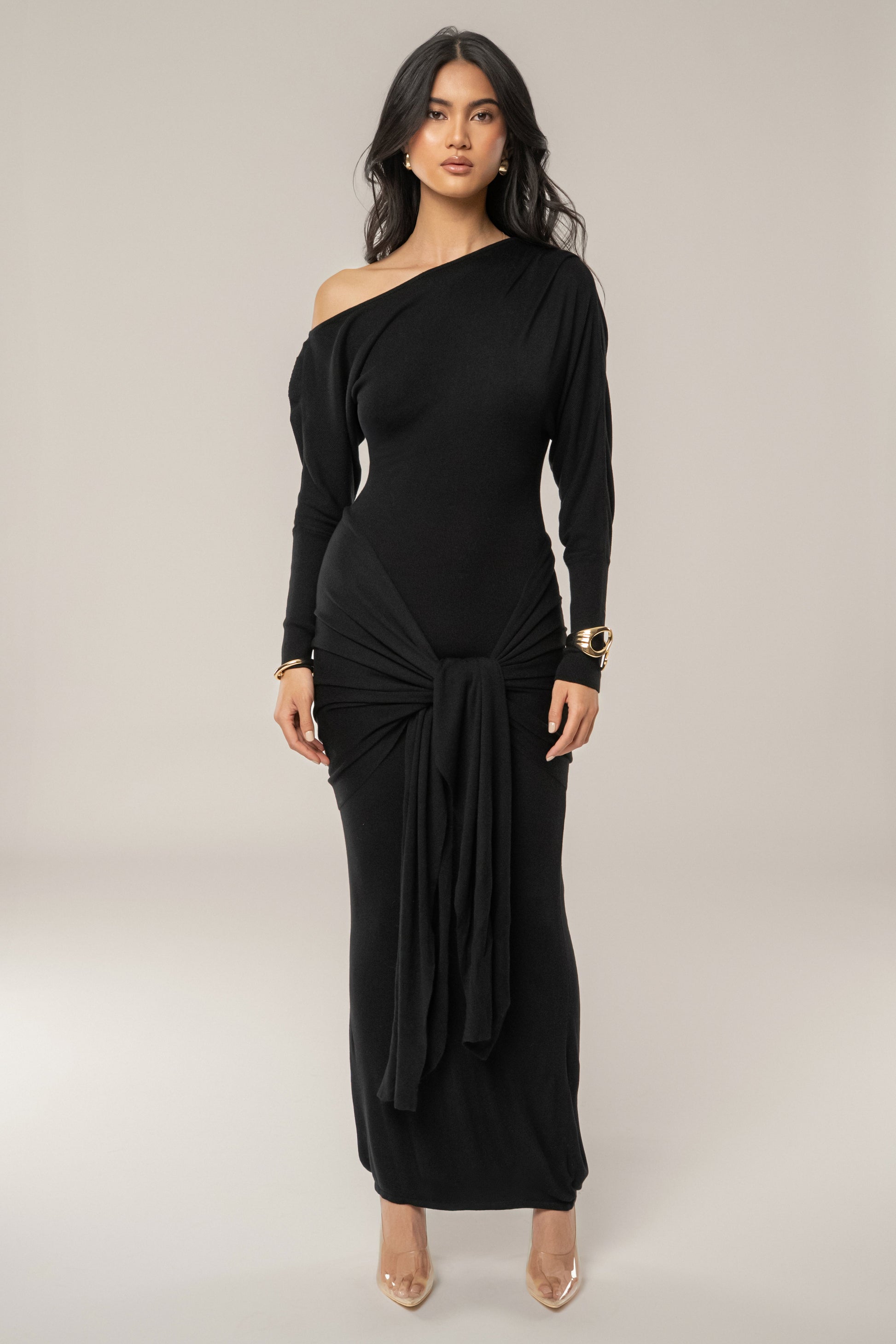 Black Dawn Drape Maxi Dress JLUXLABEL