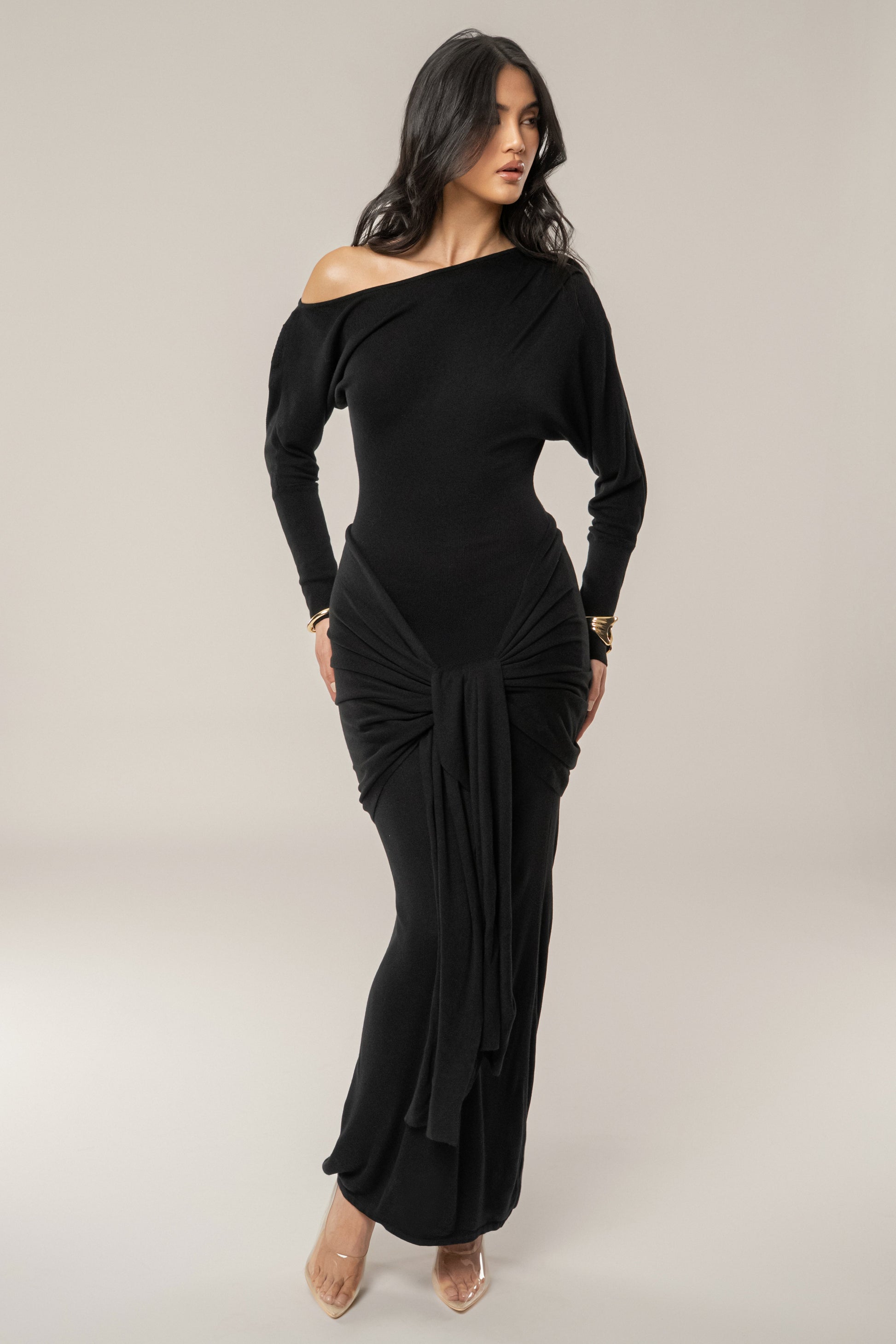 Black Dawn Drape Maxi Dress JLUXLABEL
