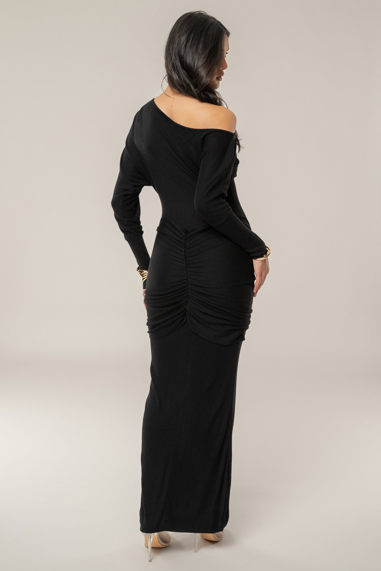 Black Dawn Drape Maxi Dress JLUXLABEL