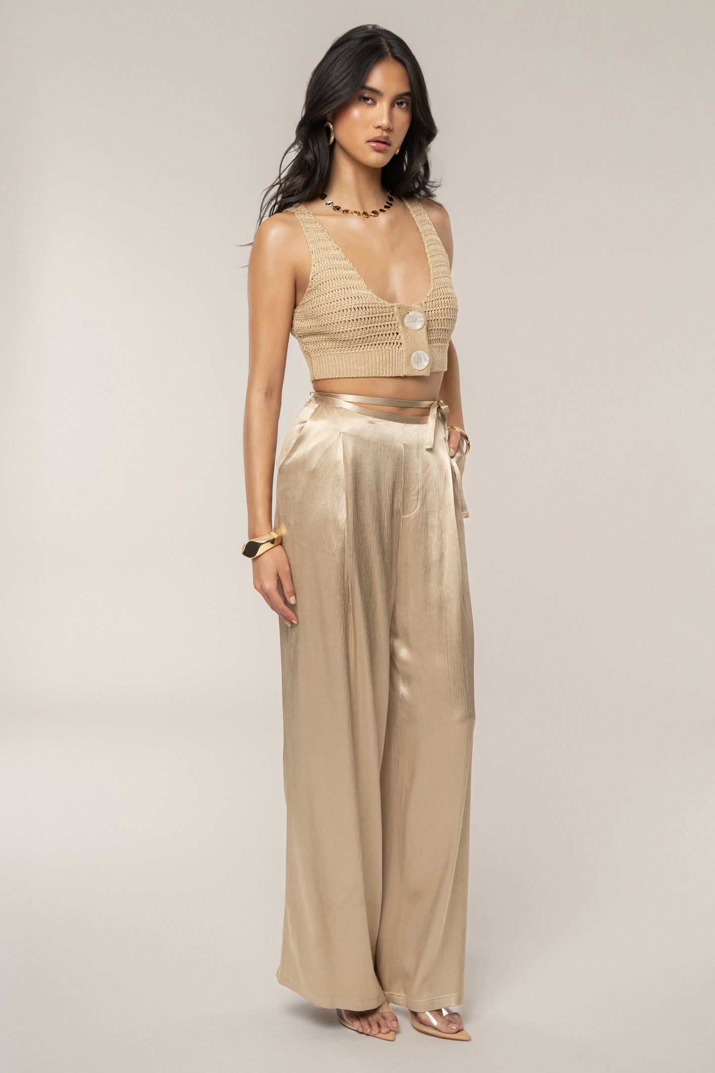 Beige Salmah Crochet Top JLUXLABEL