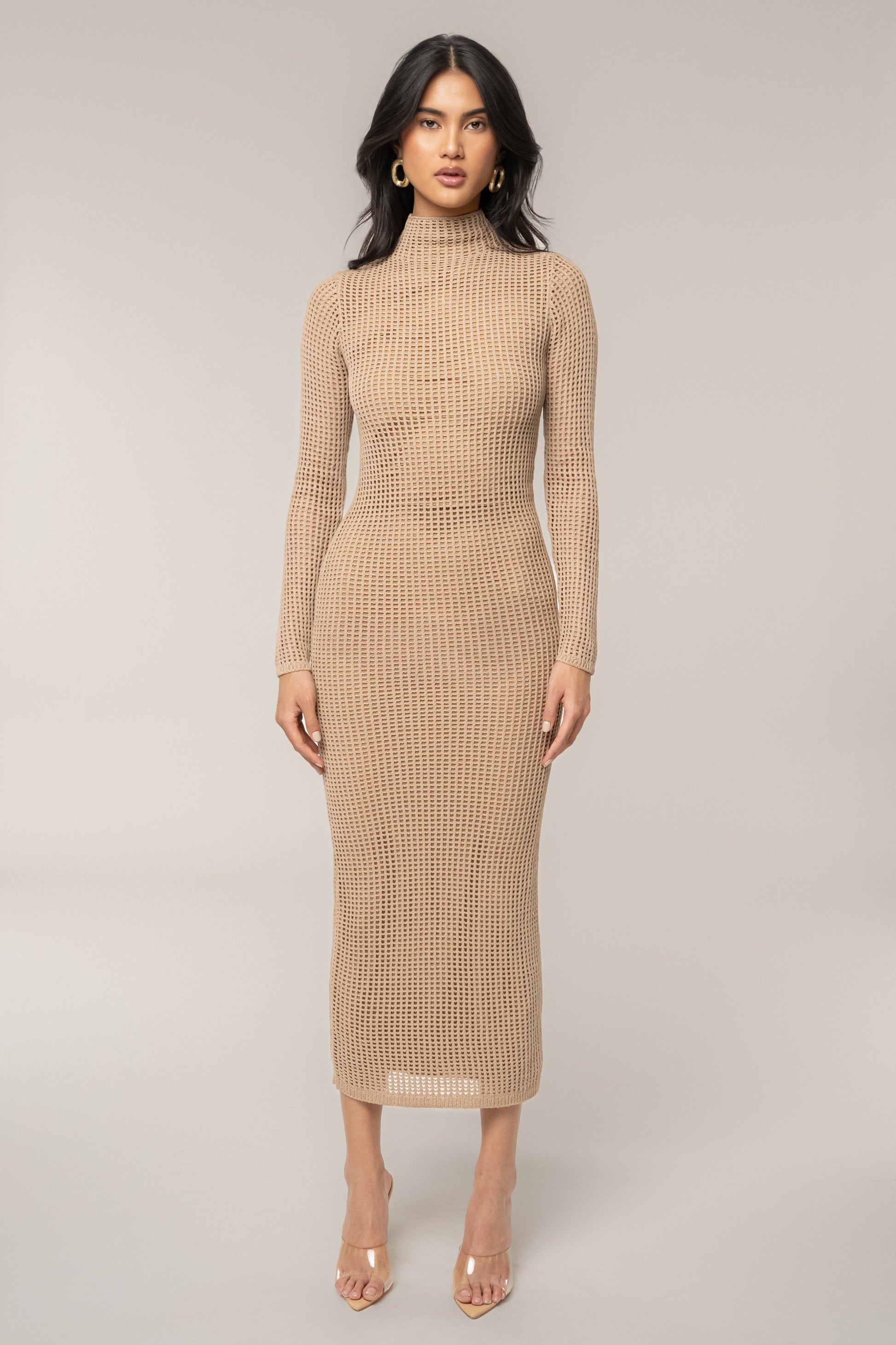 Beige Rosabelle Knit Maxi Dress JLUXLABEL