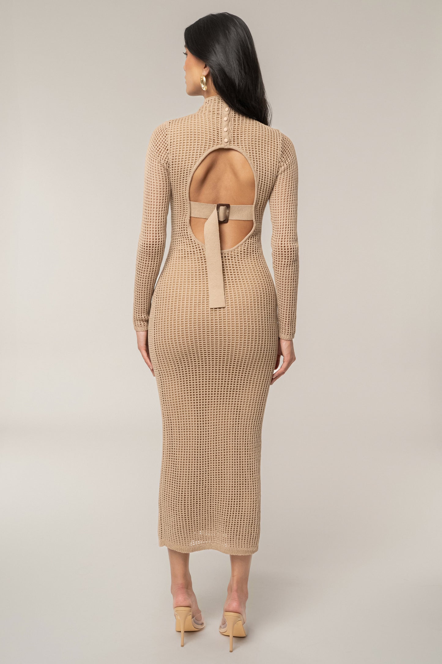 Beige Rosabelle Knit Maxi Dress JLUXLABEL
