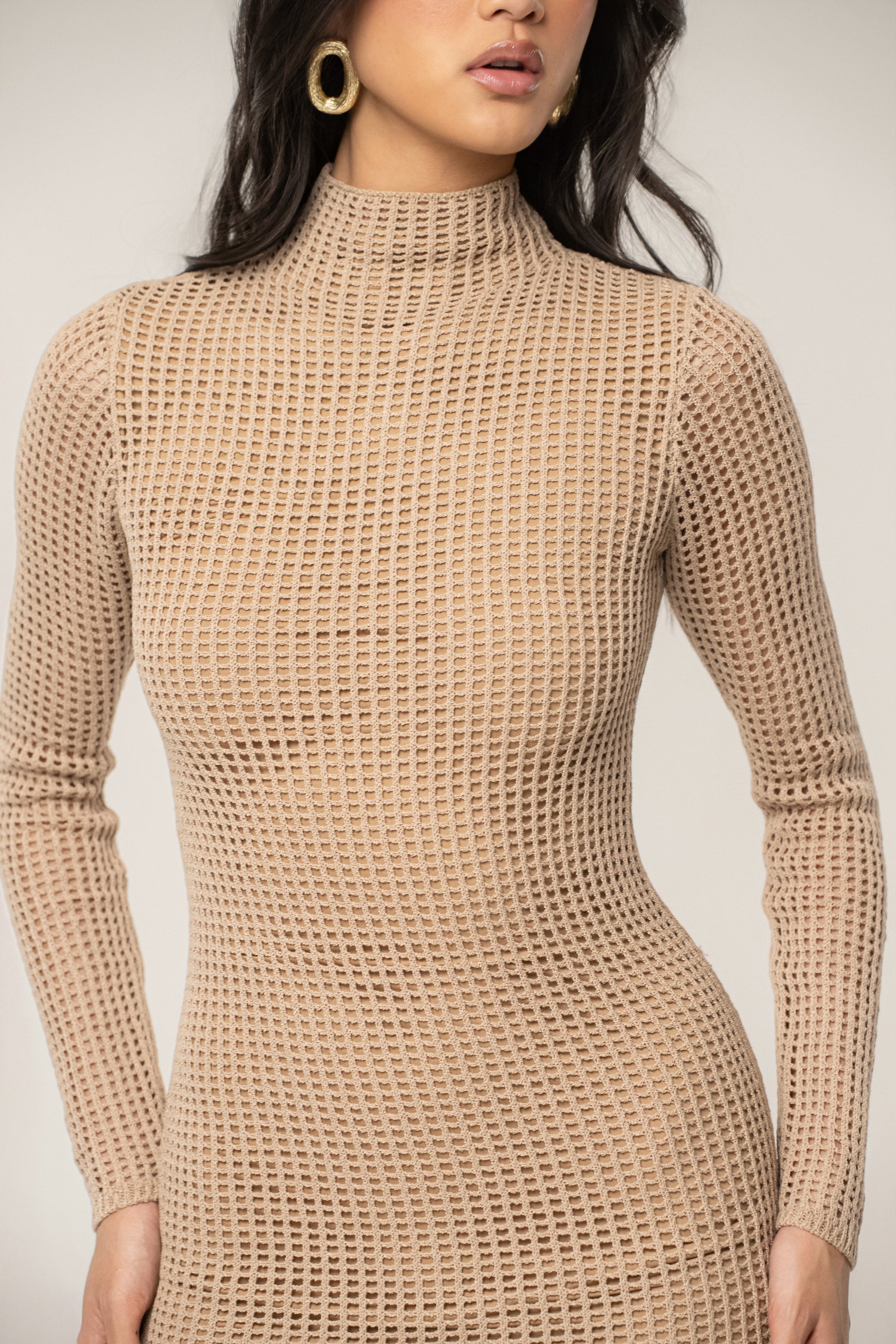 Beige Rosabelle Knit Maxi Dress JLUXLABEL