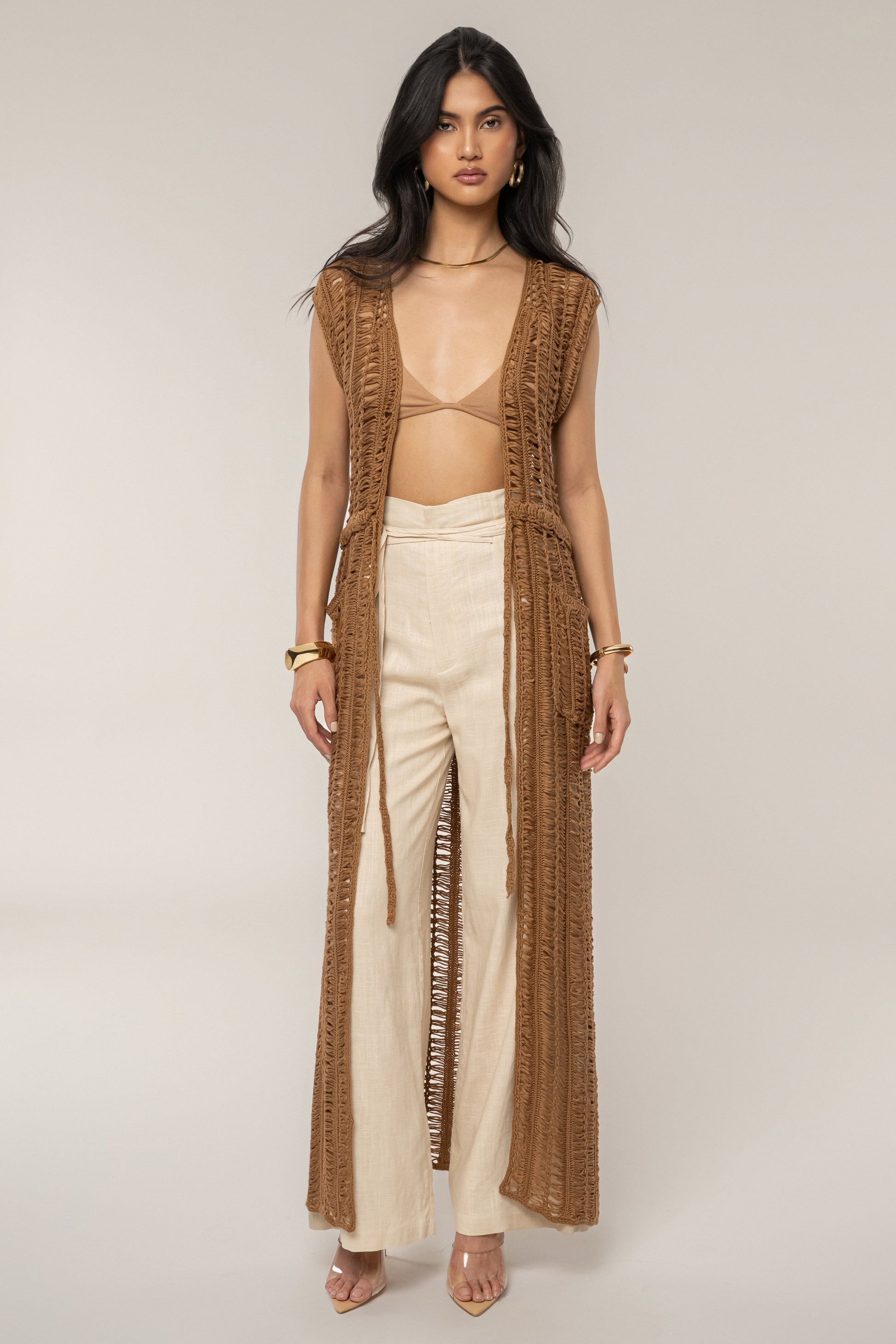 Taupe Marcelle Crochet Maxi Dress JLUXLABEL