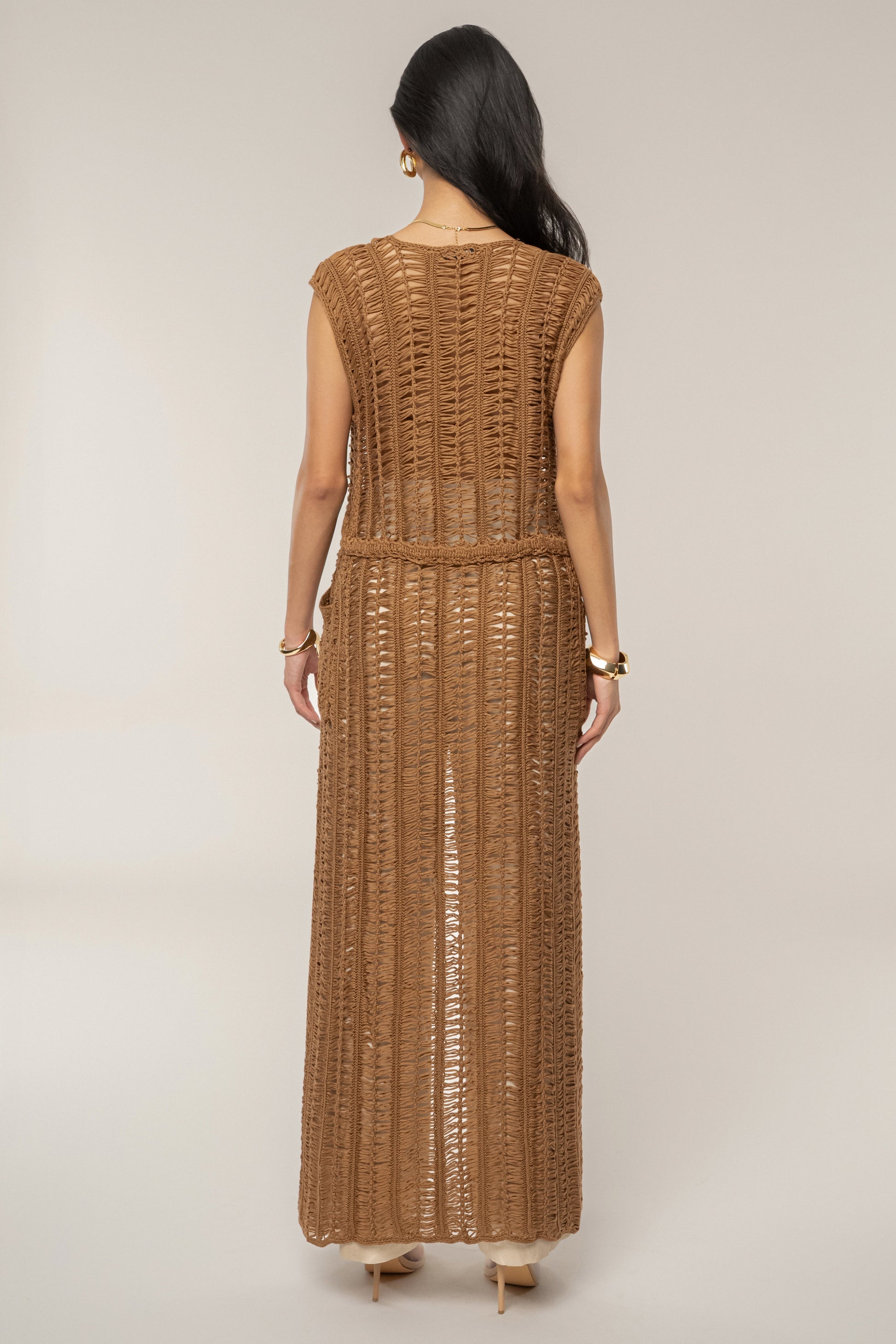 Taupe Marcelle Crochet Maxi Dress JLUXLABEL