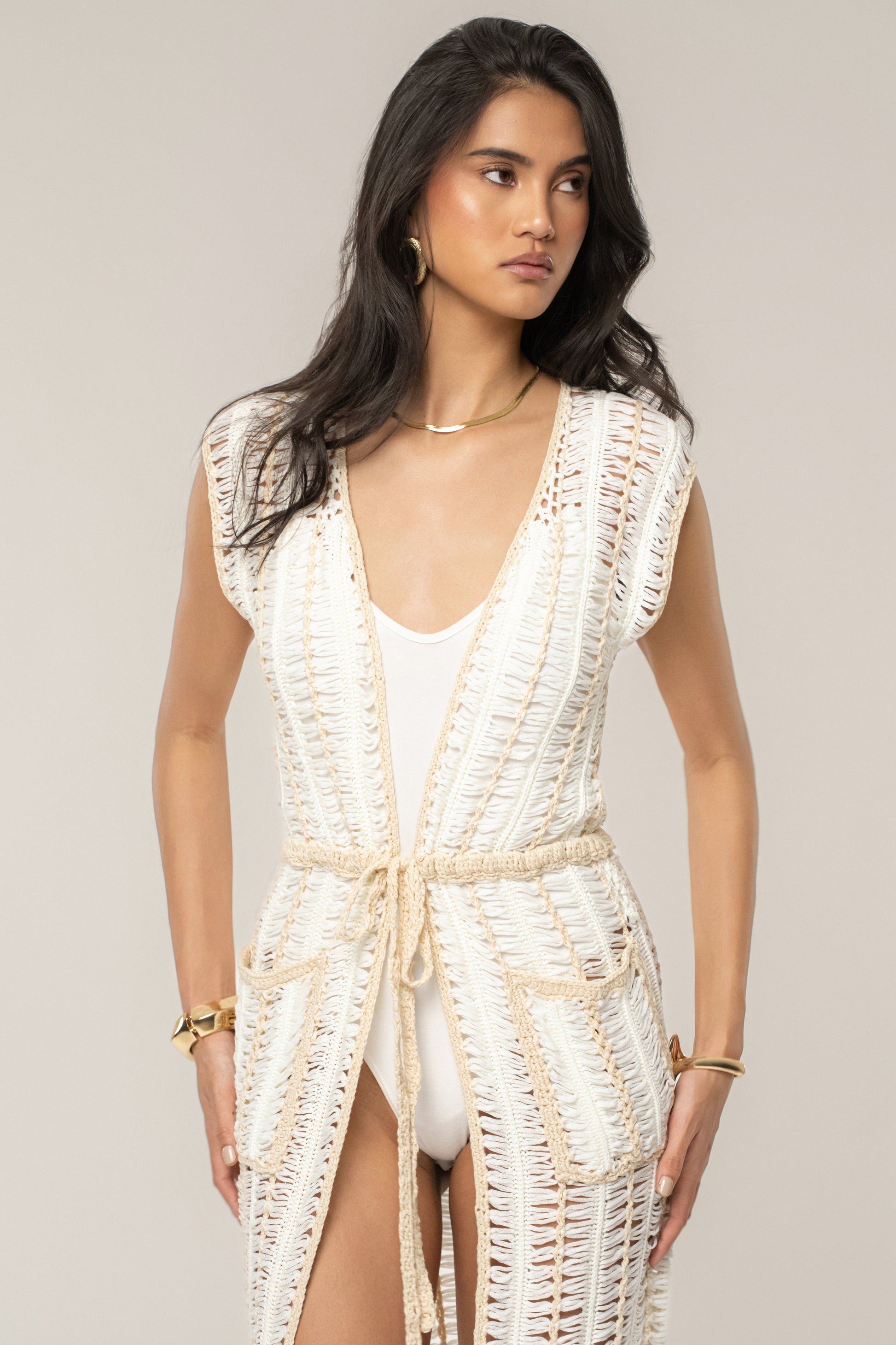 Ivory/Beige Marcelle Crochet Maxi Dress JLUXLABEL