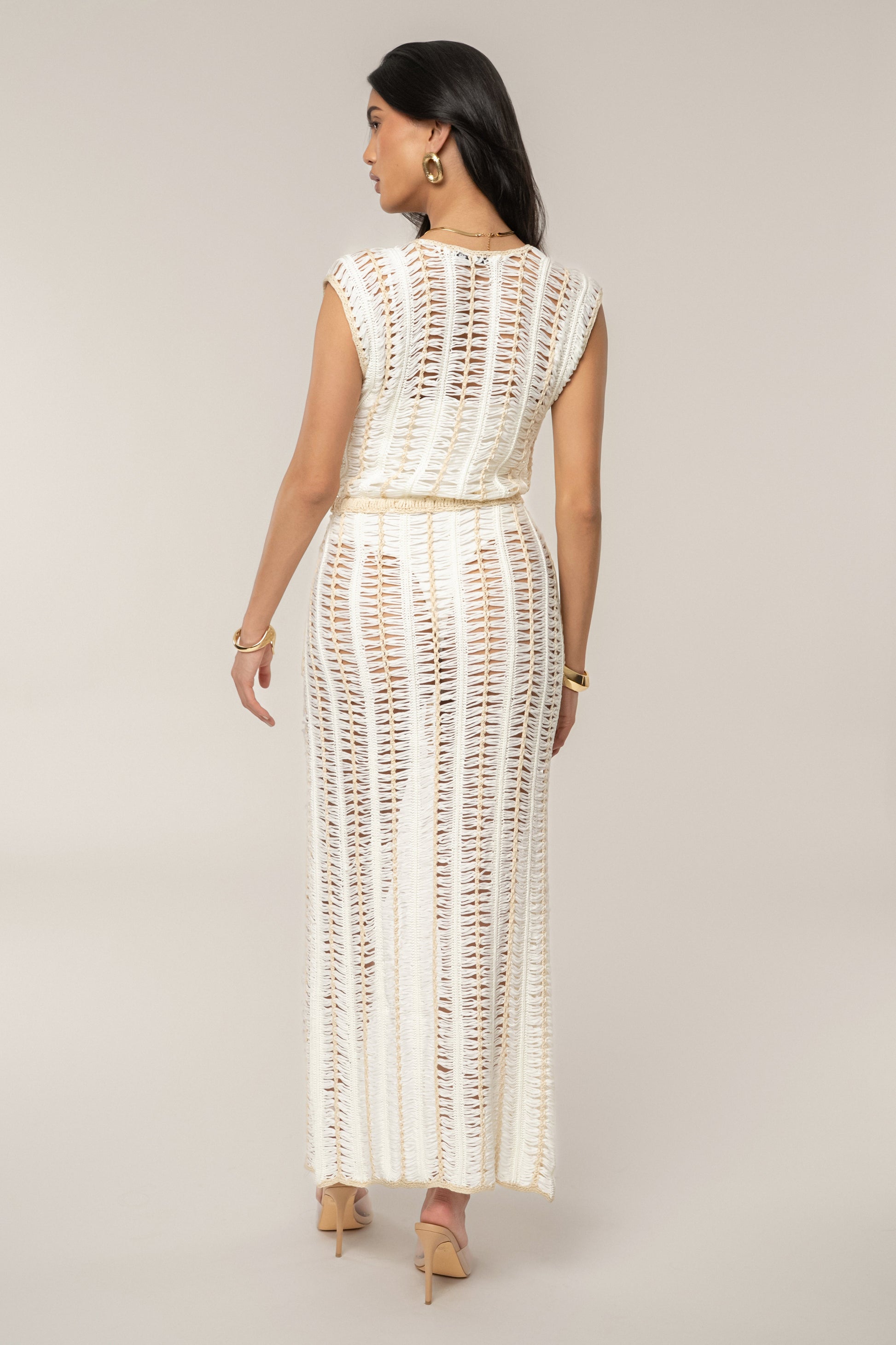 Ivory/Beige Marcelle Crochet Maxi Dress JLUXLABEL