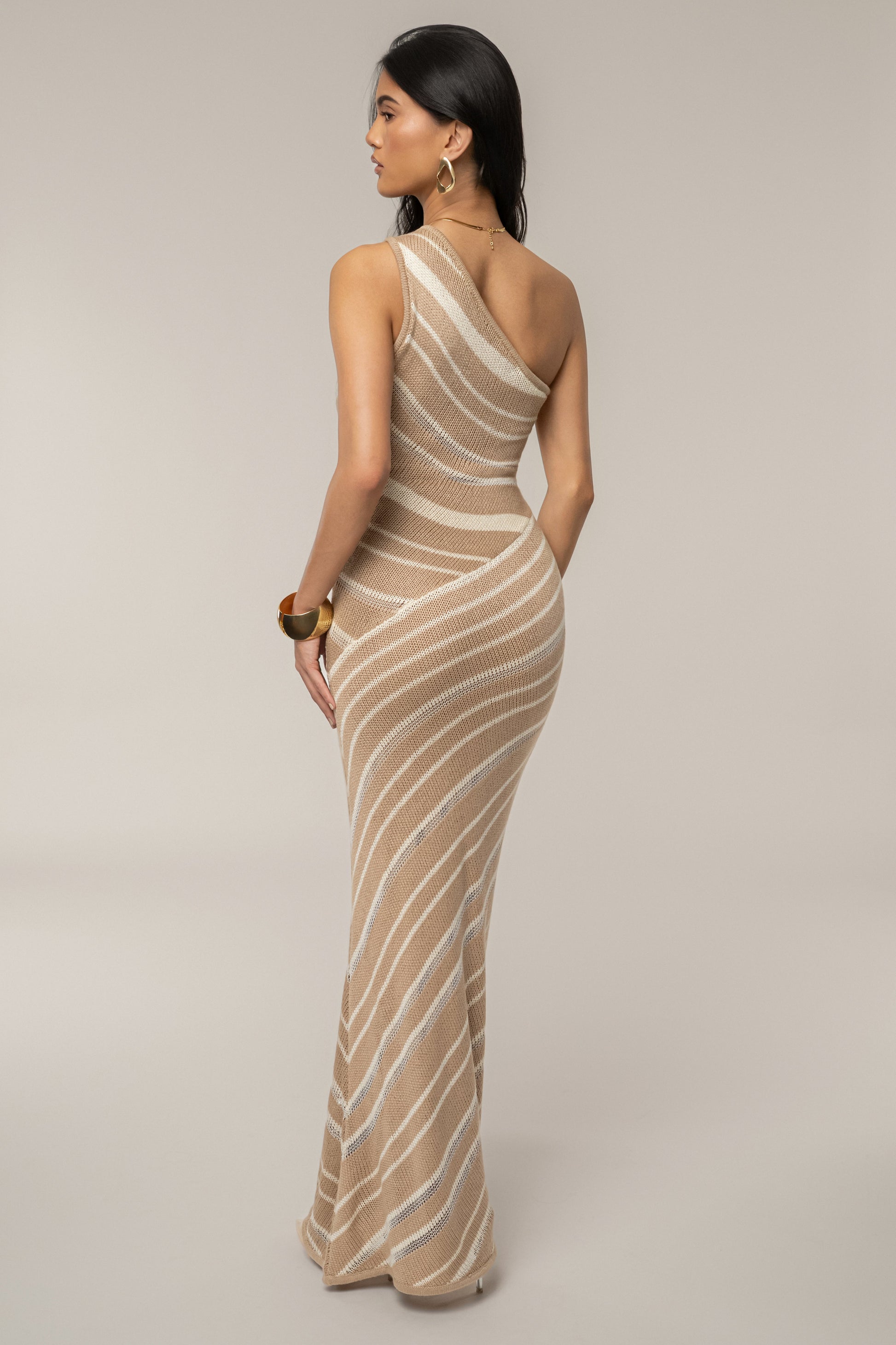 Beige/Ivory Sanibel Ruched Maxi Knit Dress JLUXLABEL