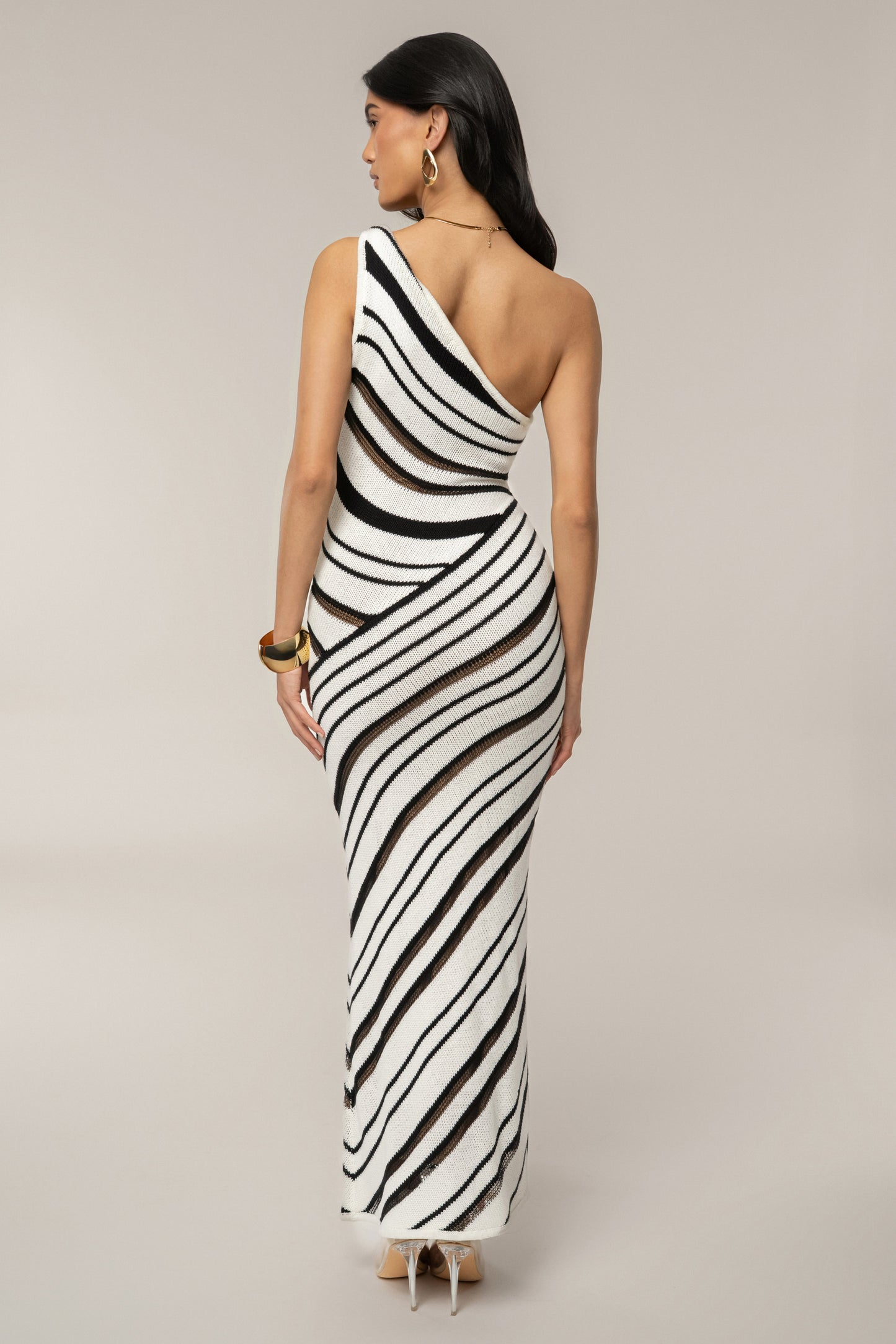 Ivory/Black Sanibel Ruched Maxi Knit Dress JLUXLABEL