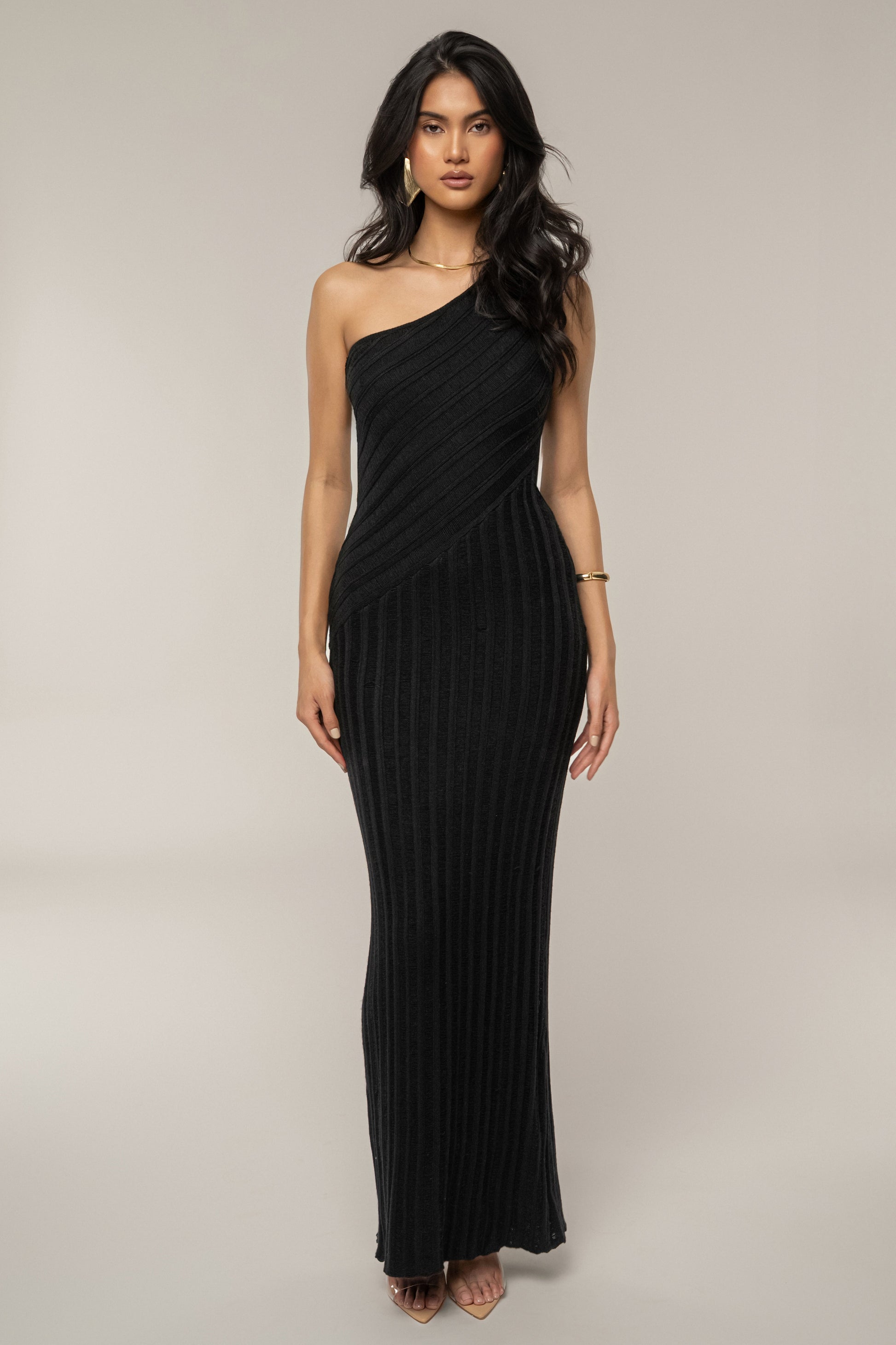 Black Fringe Knit Maxi Dress JLUXLABEL