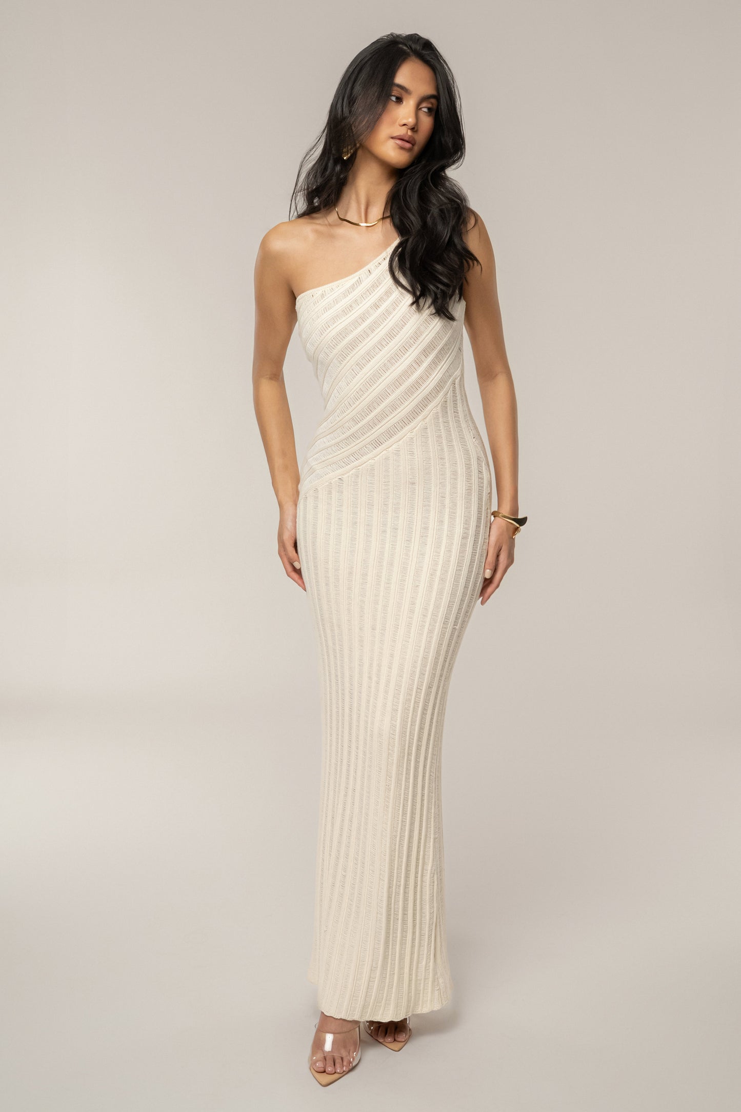 Ivory Fringe Knit Maxi Dress JLUXLABEL