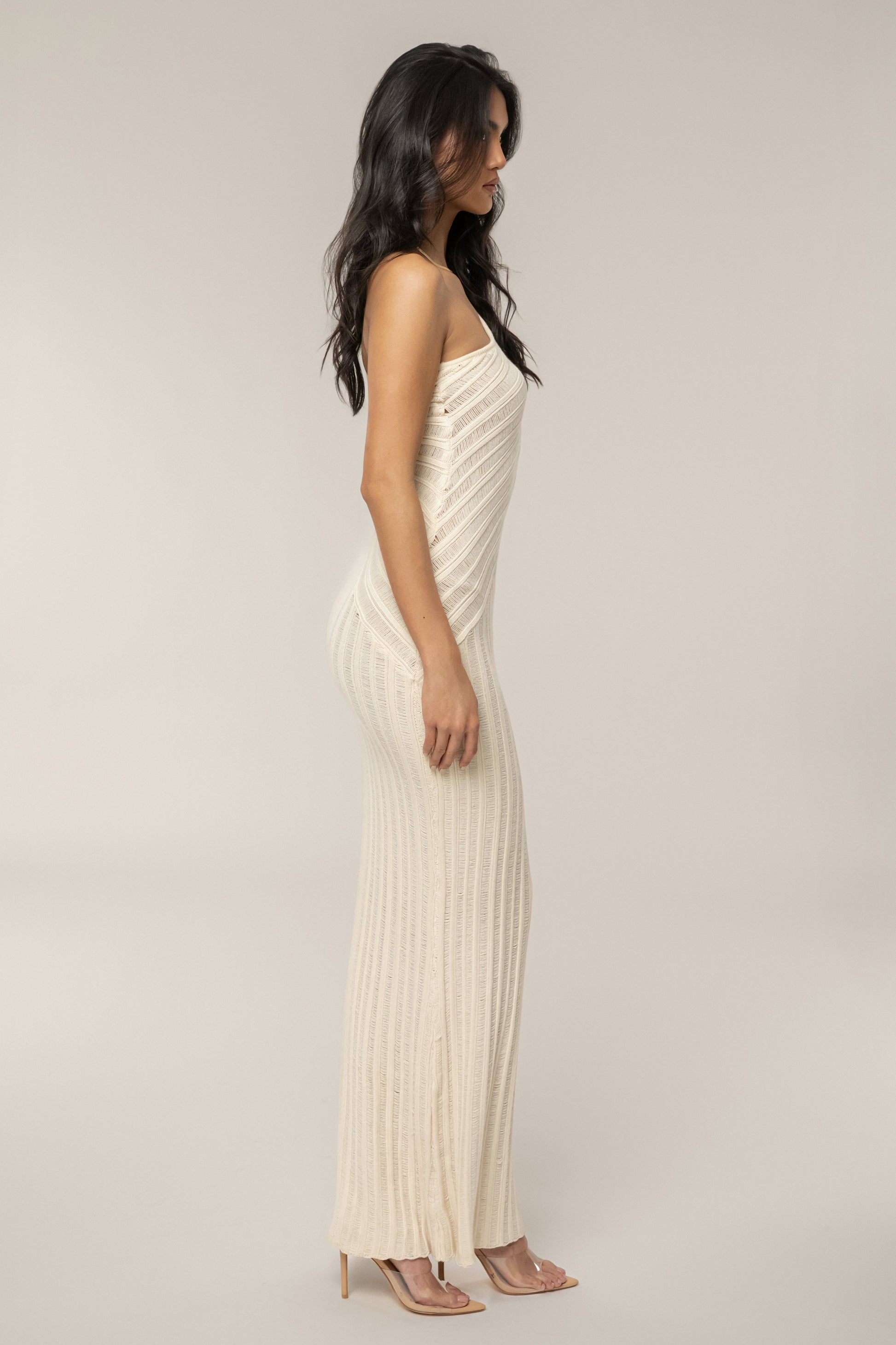 Ivory Fringe Knit Maxi Dress JLUXLABEL